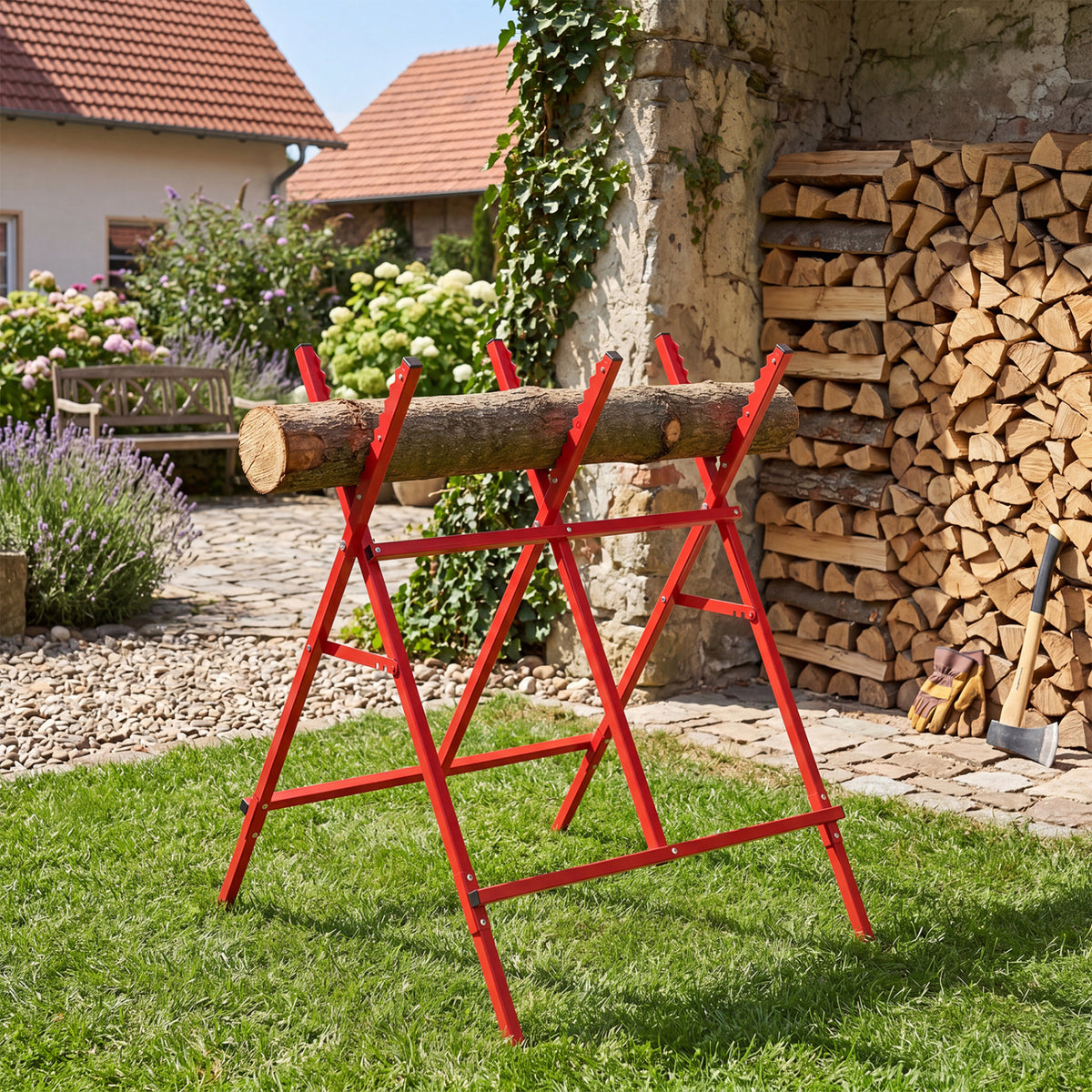 Folding Log Saw Horse with Anti-Slip Sawteeth and Non-Slip Foot Pads Heavy Duty