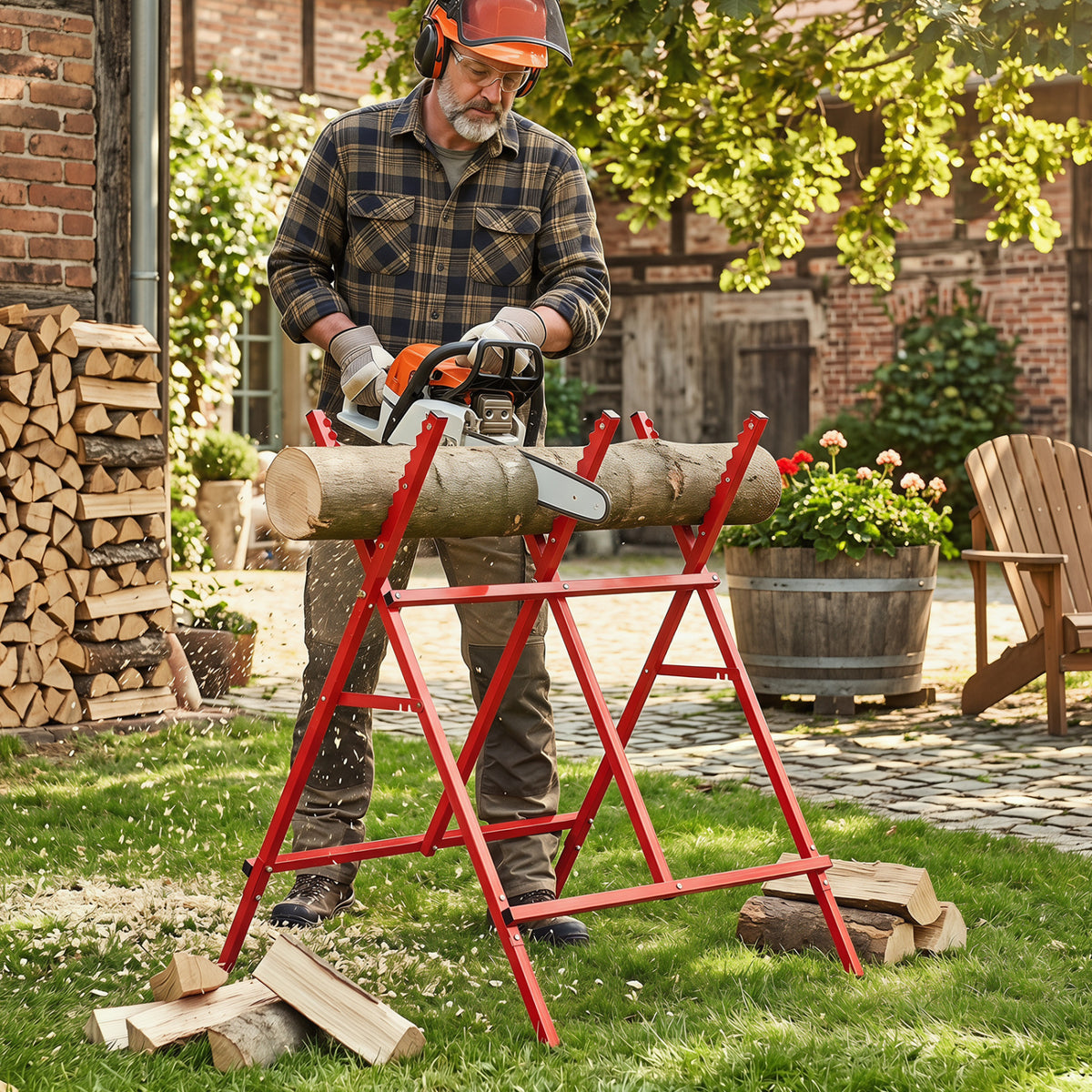 Folding Log Saw Horse with Anti-Slip Sawteeth and Non-Slip Foot Pads Heavy Duty