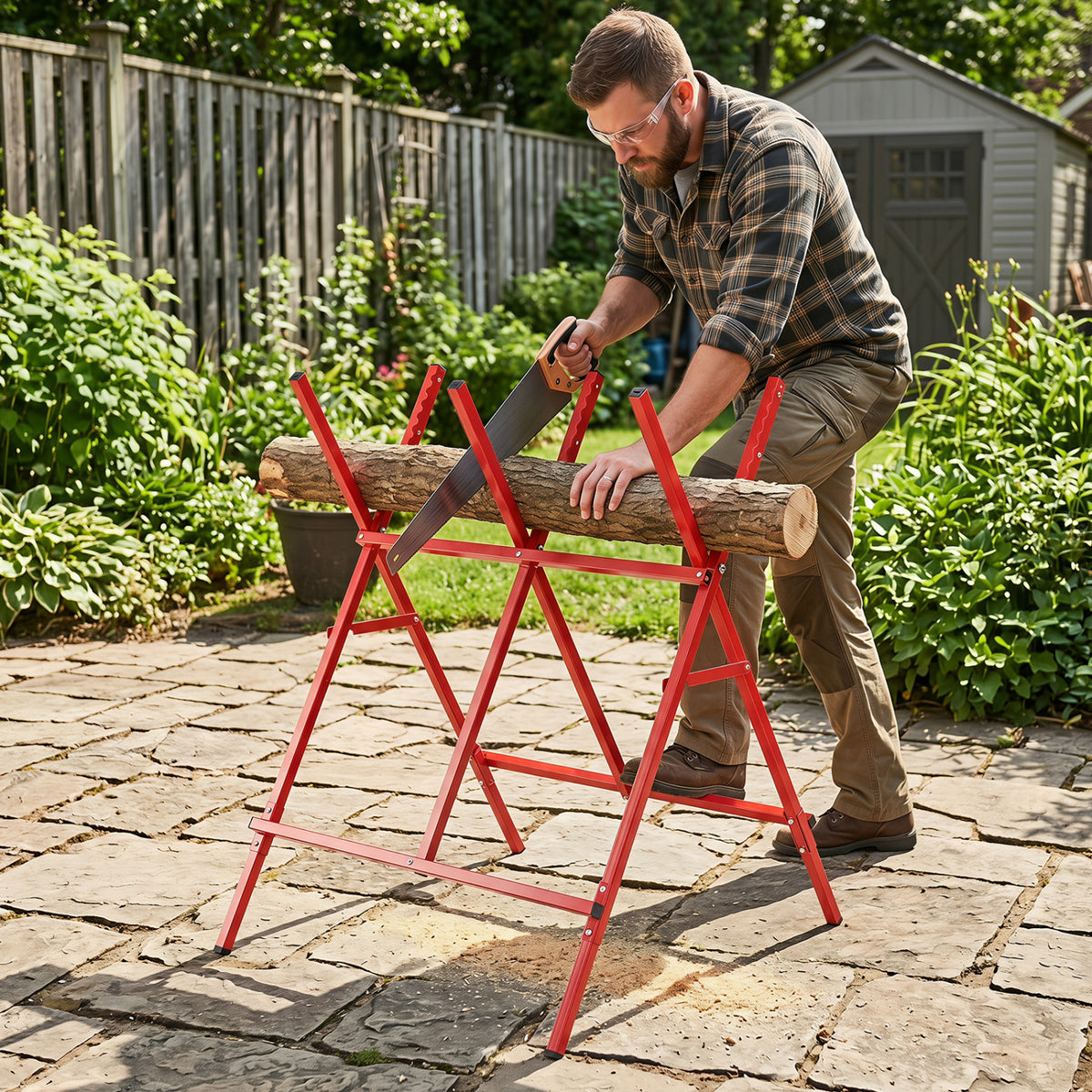 Folding Log Saw Horse with Anti-Slip Sawteeth and Non-Slip Foot Pads Heavy Duty