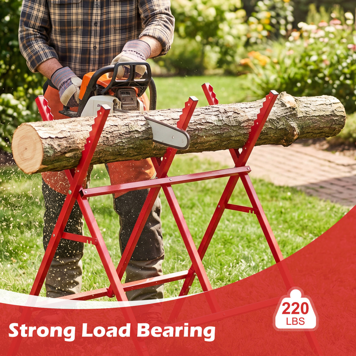 Folding Log Saw Horse with Anti-Slip Sawteeth and Non-Slip Foot Pads Heavy Duty