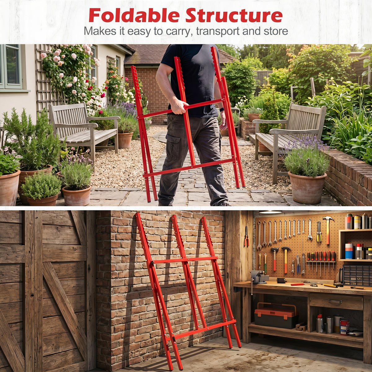 Folding Log Saw Horse with Anti-Slip Sawteeth and Non-Slip Foot Pads Heavy Duty