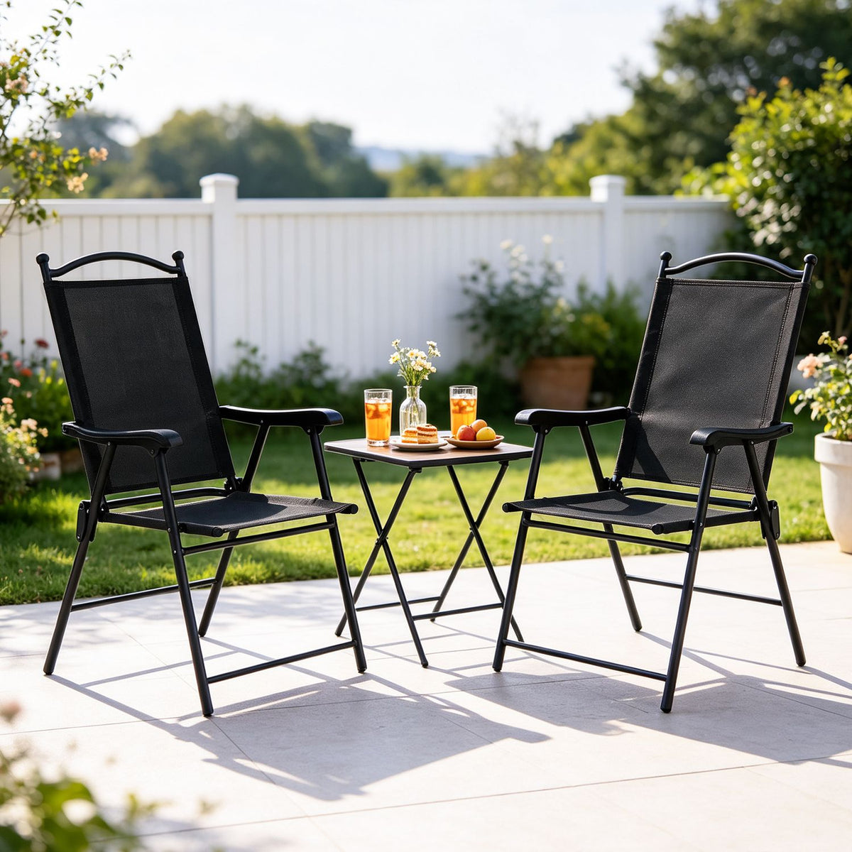Folding Patio Chairs Set of 4 Outdoor Lawn Deck Seats with Armrests High Back-Black