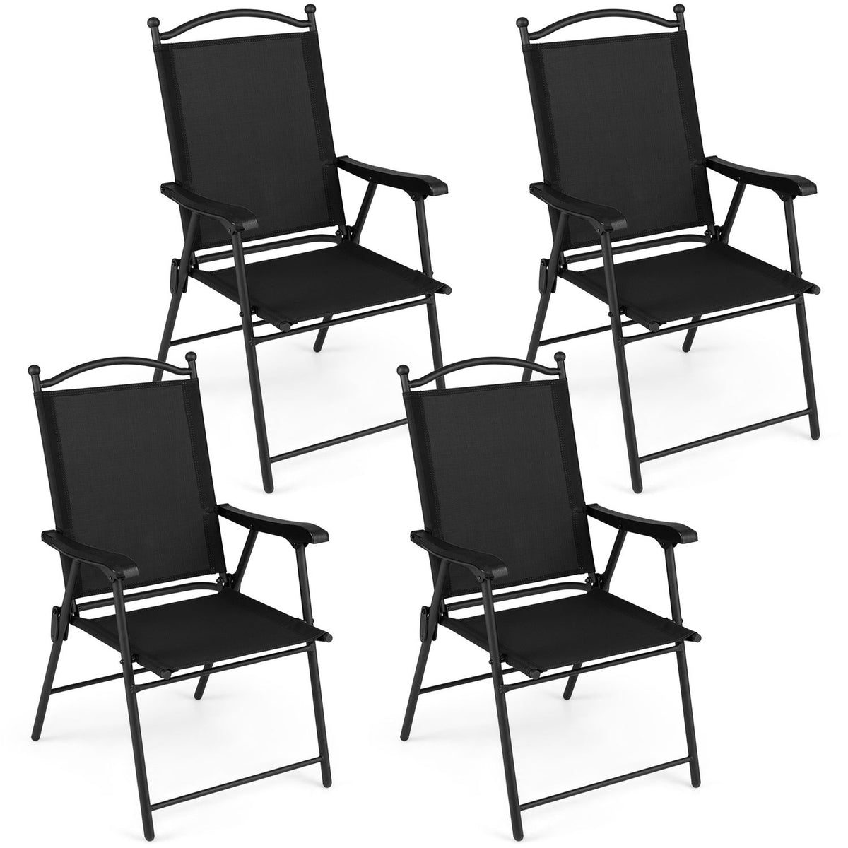 Folding Patio Chairs Set of 4 Outdoor Lawn Deck Seats with Armrests High Back-Black