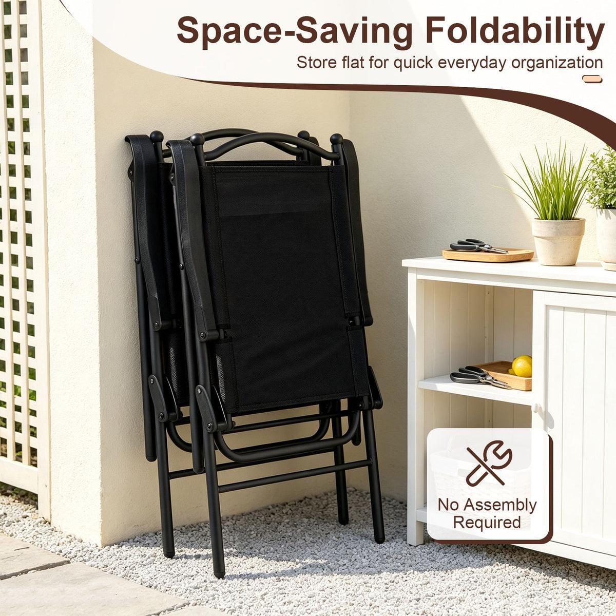 Folding Patio Chairs Set of 4 Outdoor Lawn Deck Seats with Armrests High Back-Black