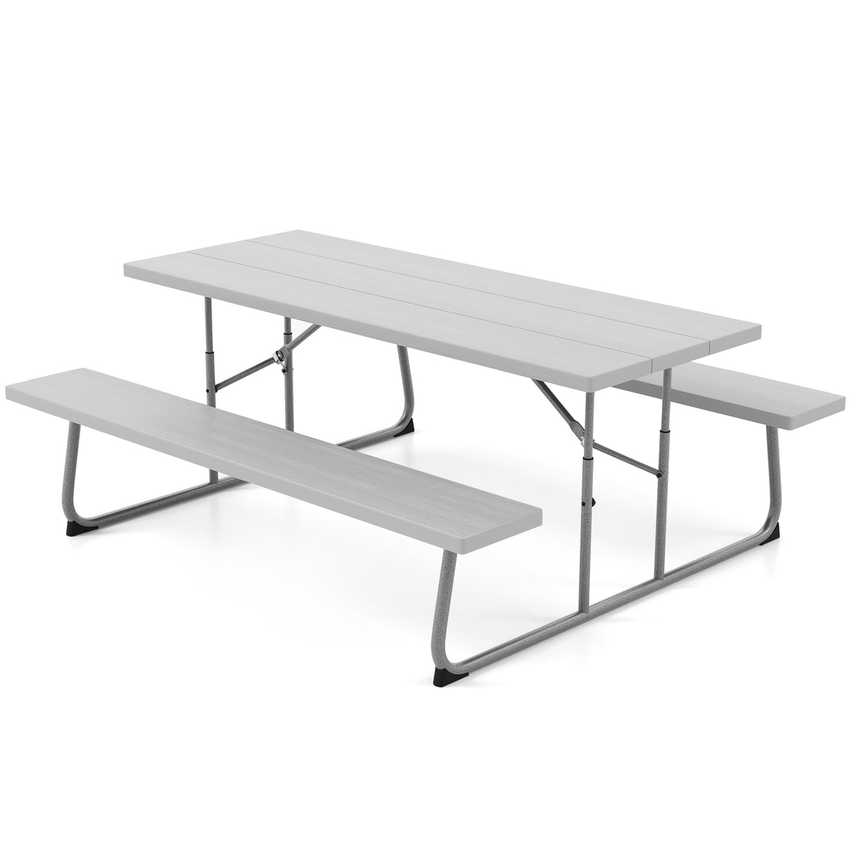 Folding Picnic Table Set with Metal Frame and All-Weather HDPE Tabletop Umbrella Hole