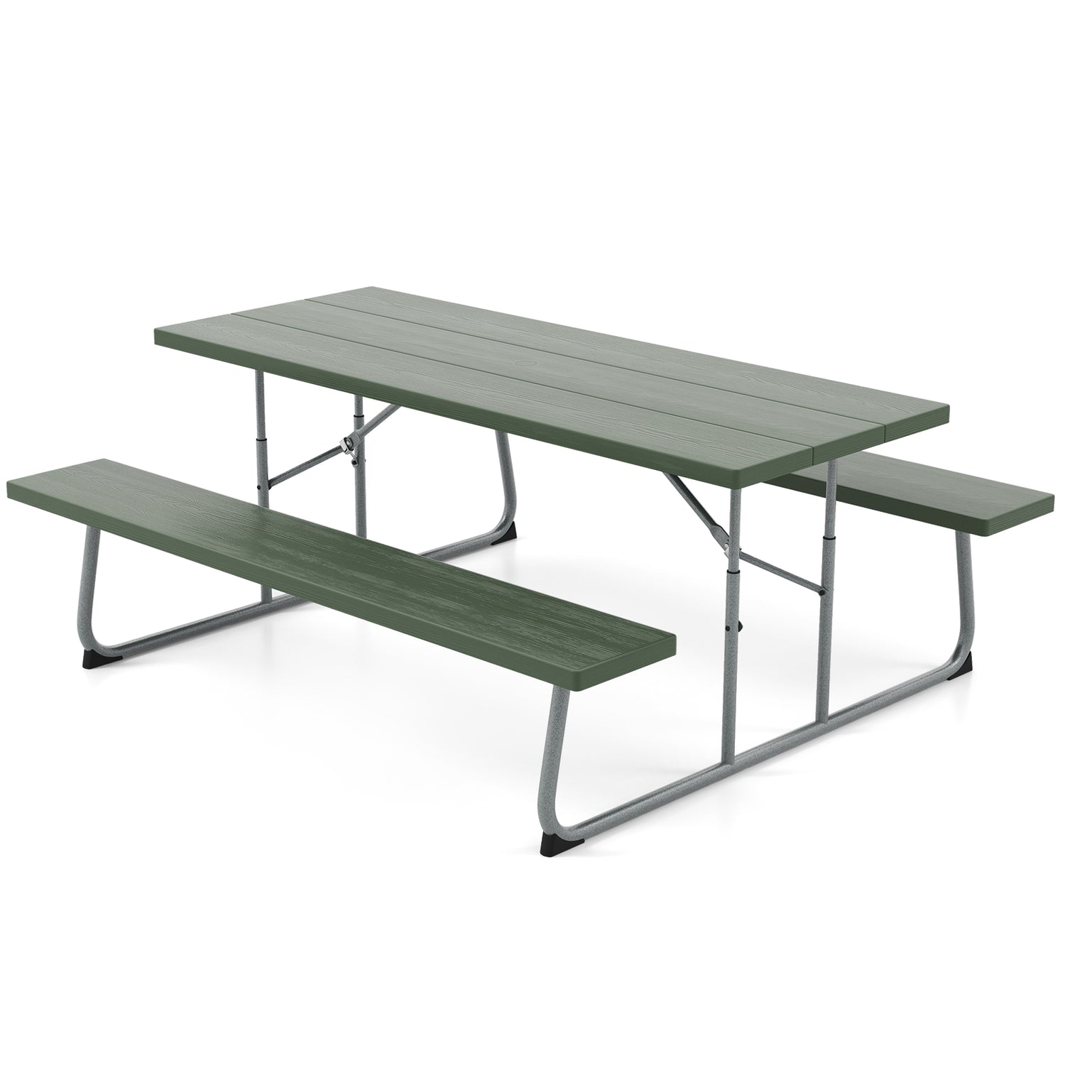 Folding Picnic Table Set with Metal Frame and All-Weather HDPE Tabletop Umbrella Hole