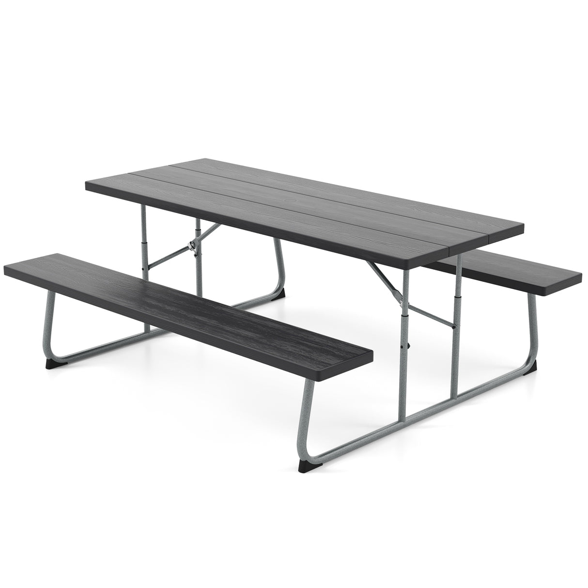 Folding Picnic Table Set with Metal Frame and All-Weather HDPE Tabletop Umbrella Hole