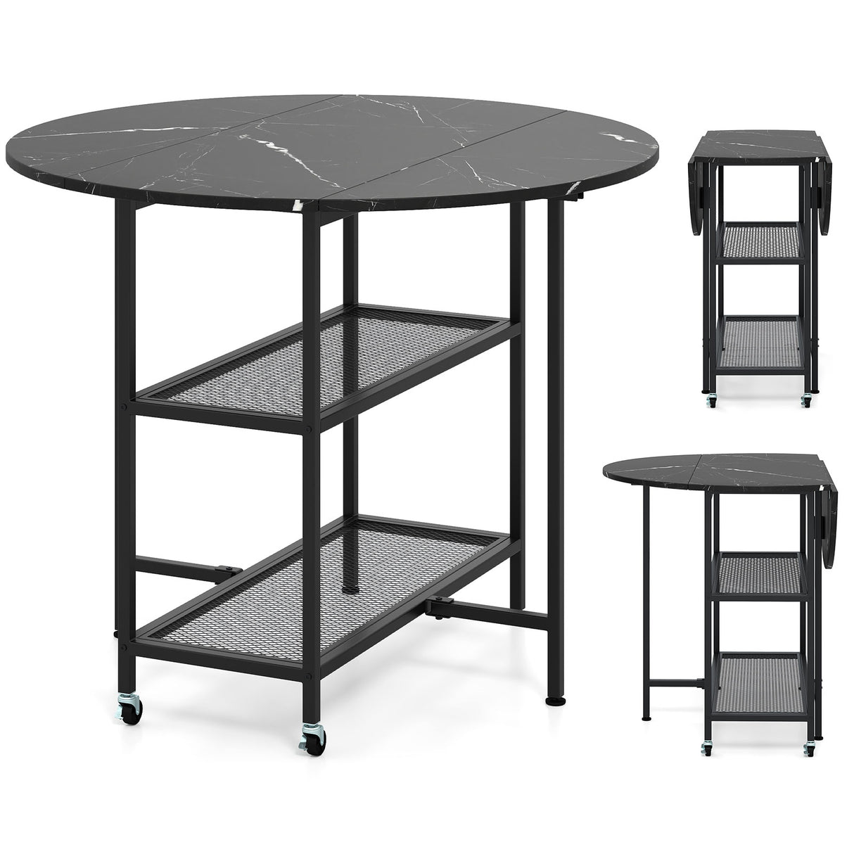 Folding Round Dining Table with Lockable Wheels