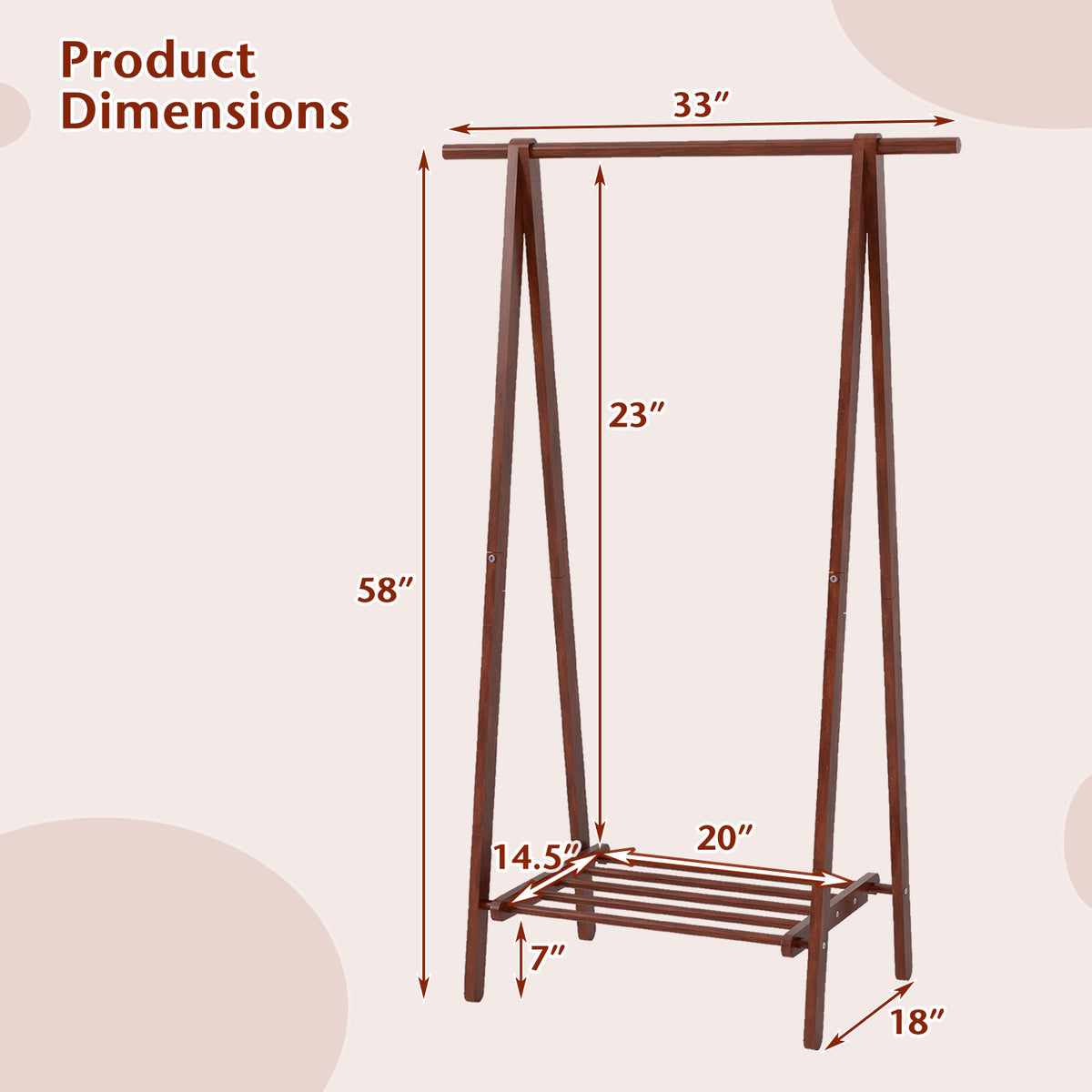 Folding Rubber Wood Clothes Hanging Rack Standing Garment Rack with Bottom Storage Shelf-Walnut