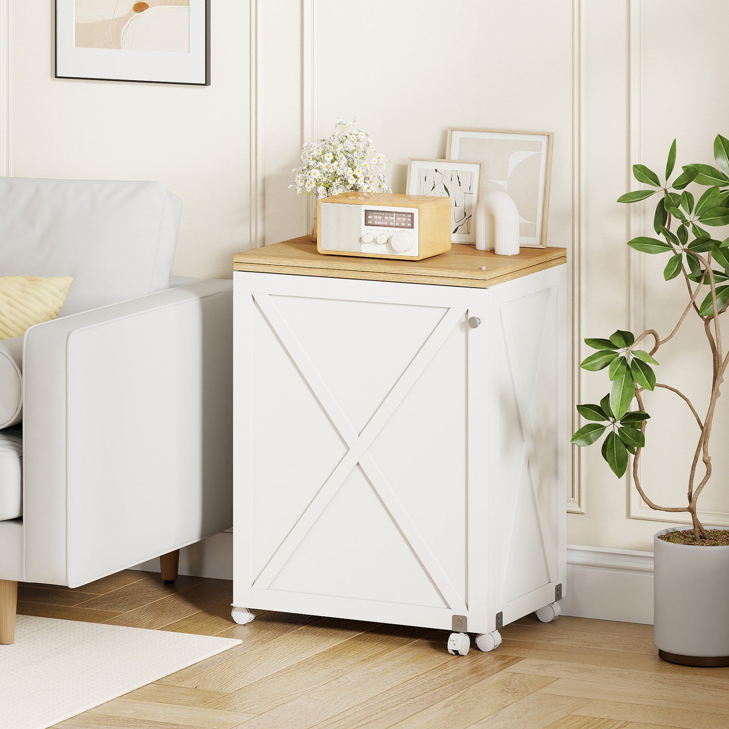 Folding Sewing Table with Storage Shelf and 5 Lockable Wheels