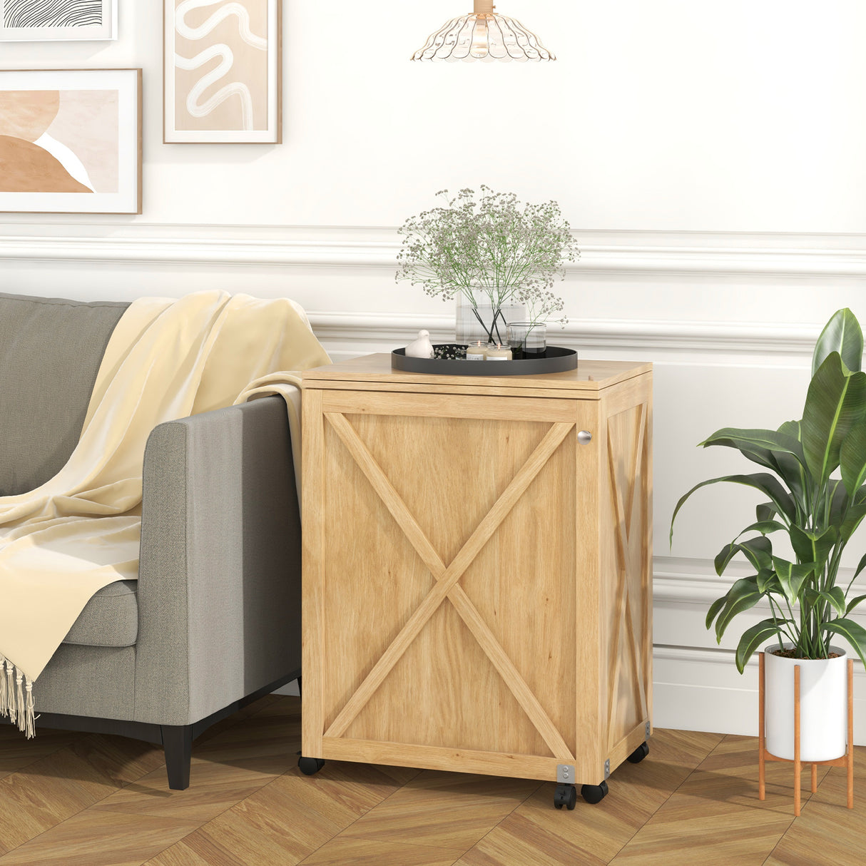 Folding Sewing Table with Storage Shelf and 5 Lockable Wheels