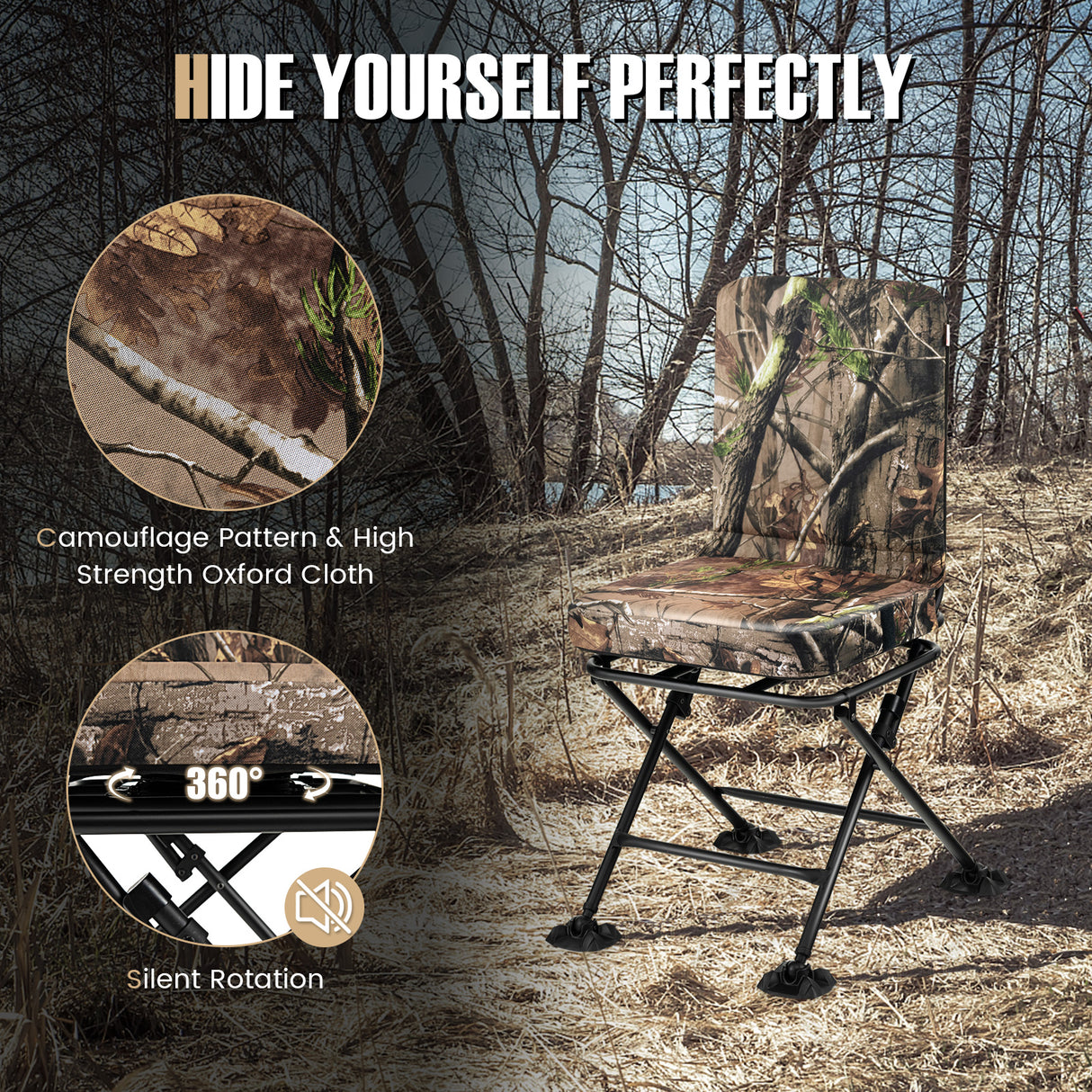 Swivel Folding Chair with Backrest and Padded Cushion