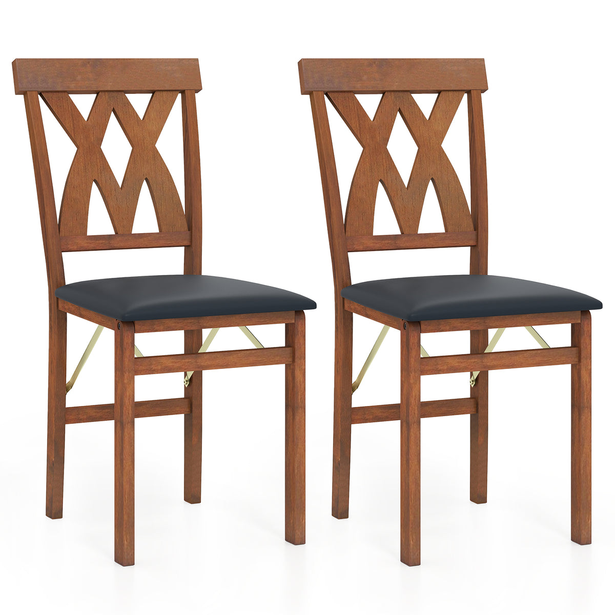 Folding Wooden Dining Chair Set of 2 Faux Leather Upholstered Kitchen Armless Chairs