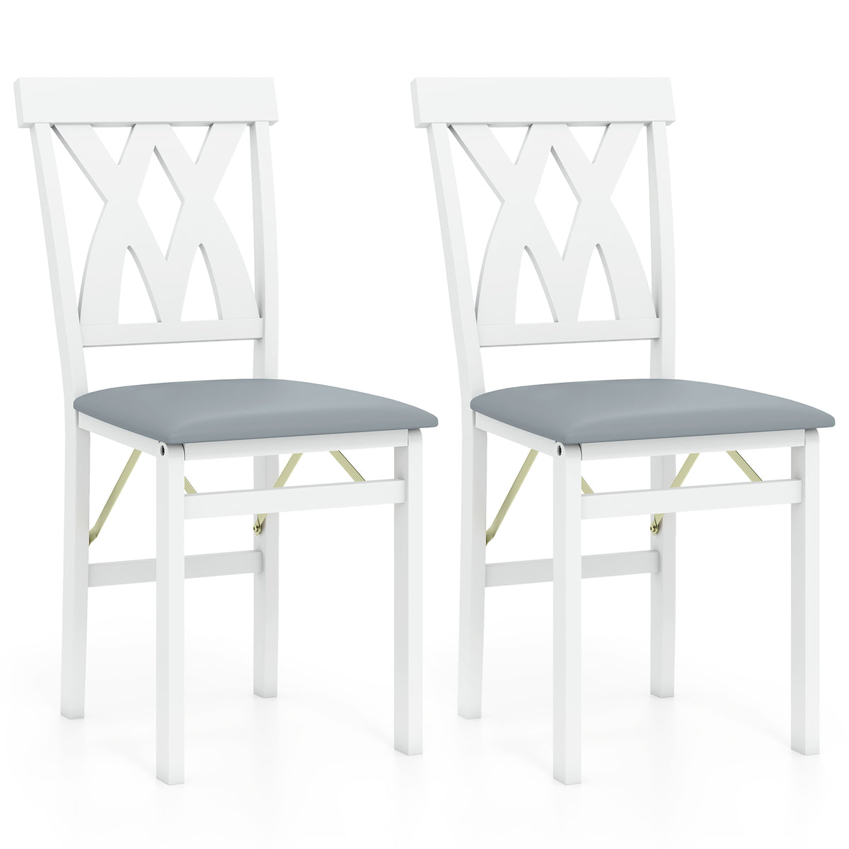 Folding Wooden Dining Chair Set of 2 Faux Leather Upholstered Kitchen Armless Chairs