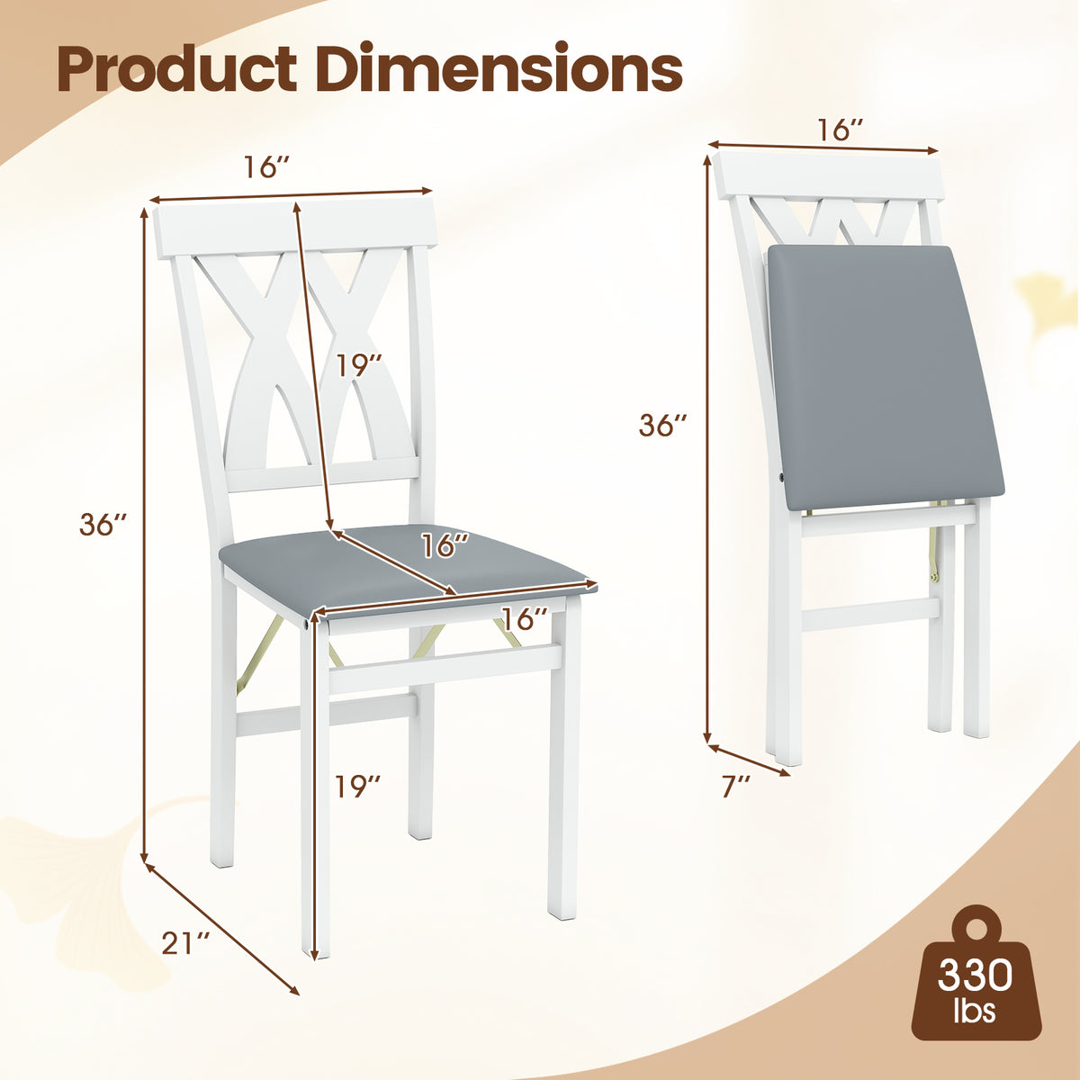 Folding Wooden Dining Chair Set of 2 Faux Leather Upholstered Kitchen Armless Chairs