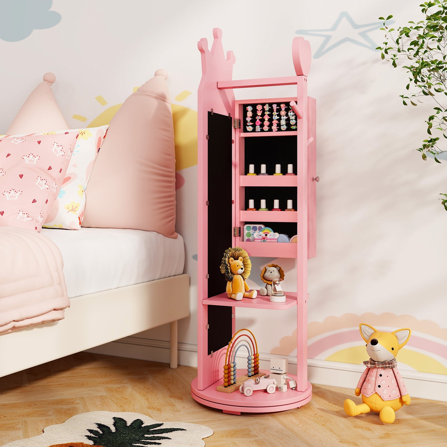Free-Standing Full Length Mirror Kids Jewelry Armoire Cabinet