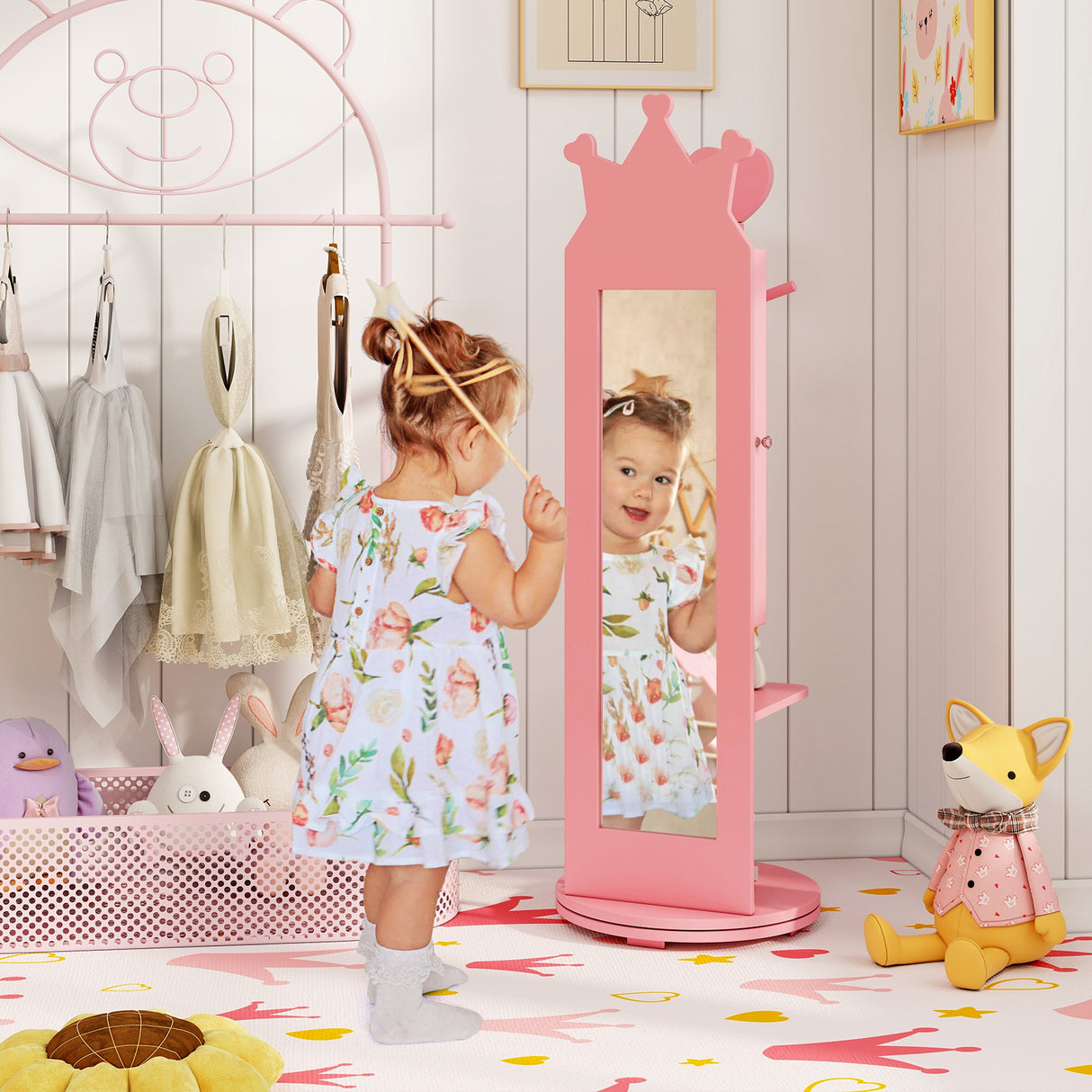 Free-Standing Full Length Mirror Kids Jewelry Armoire Cabinet