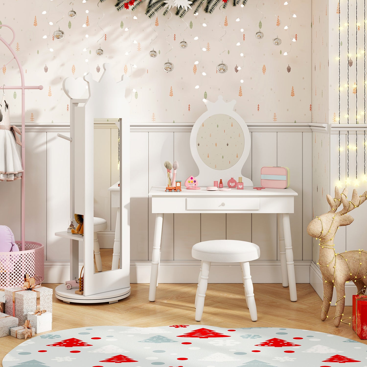 Free-Standing Full Length Mirror Kids Jewelry Armoire Cabinet