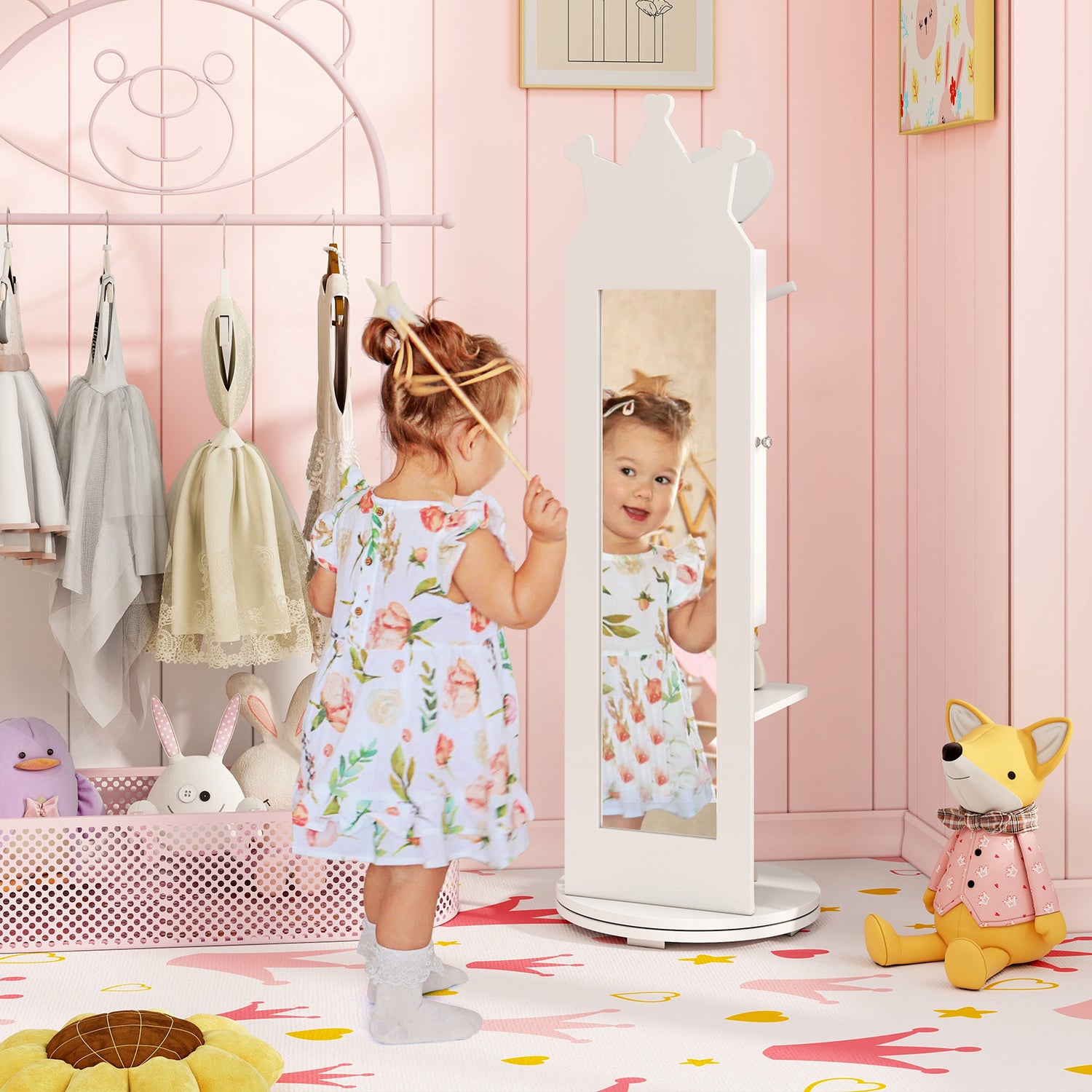 Free-Standing Full Length Mirror Kids Jewelry Armoire Cabinet