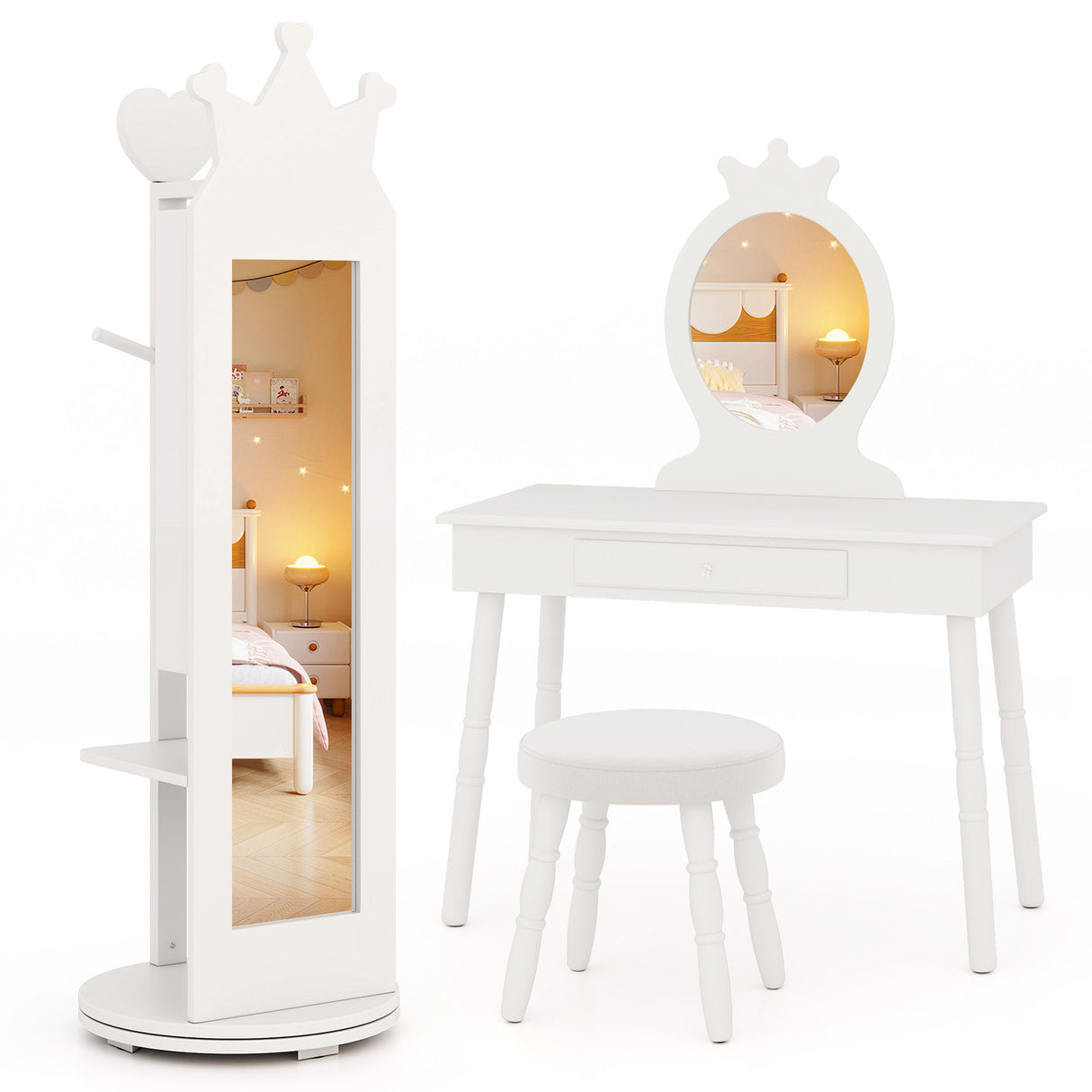 Free-Standing Full Length Mirror Kids Jewelry Armoire Cabinet