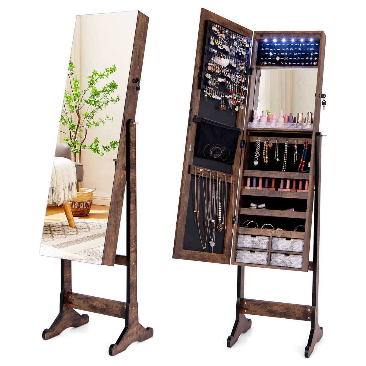 Free Standing Full Length Jewelry Armoire with Lights
