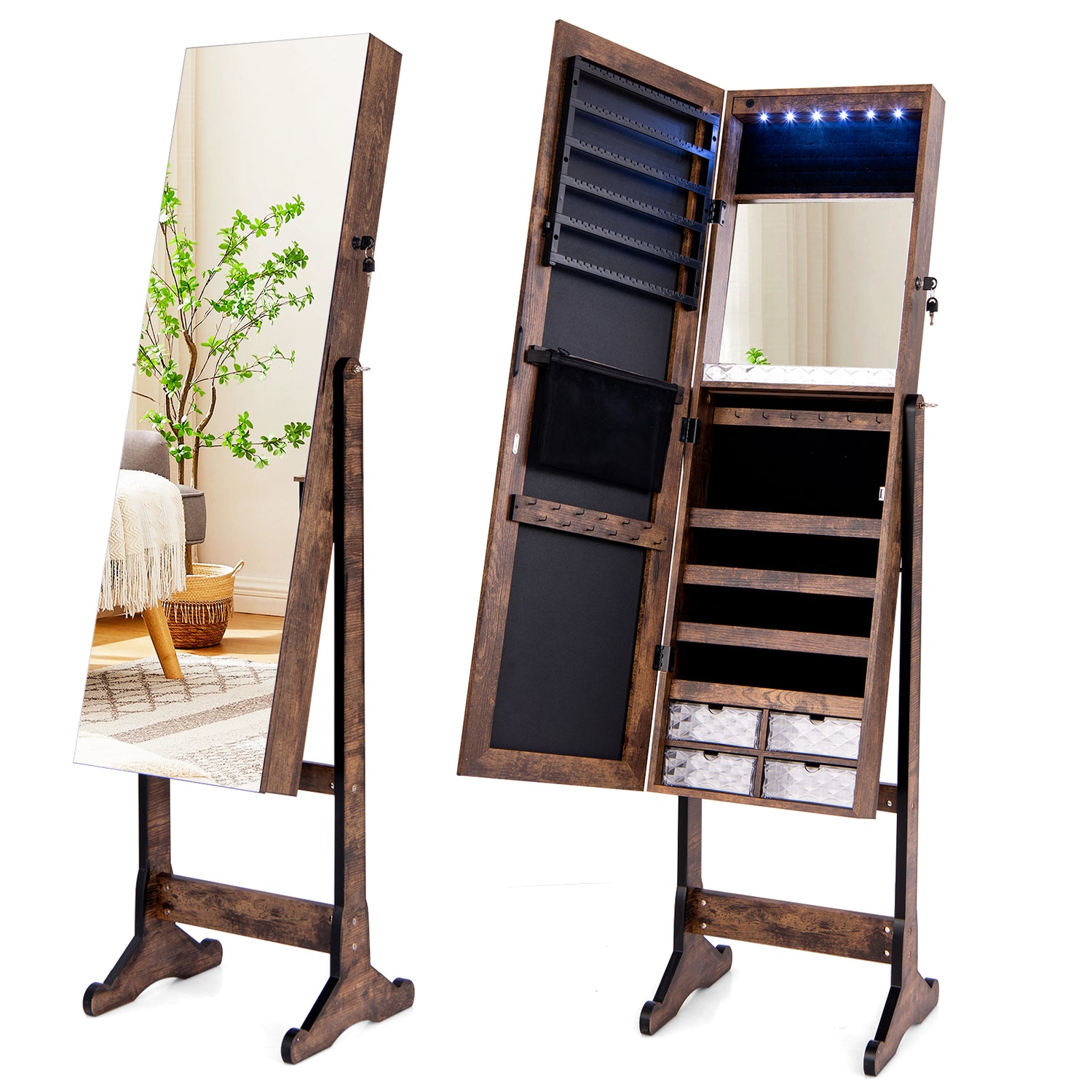Free Standing Full Length Jewelry Armoire with Lights
