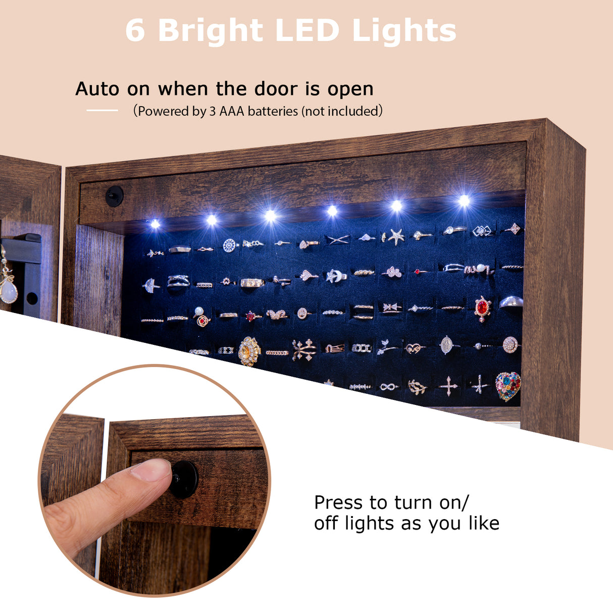 Free Standing Full Length Jewelry Armoire with Lights