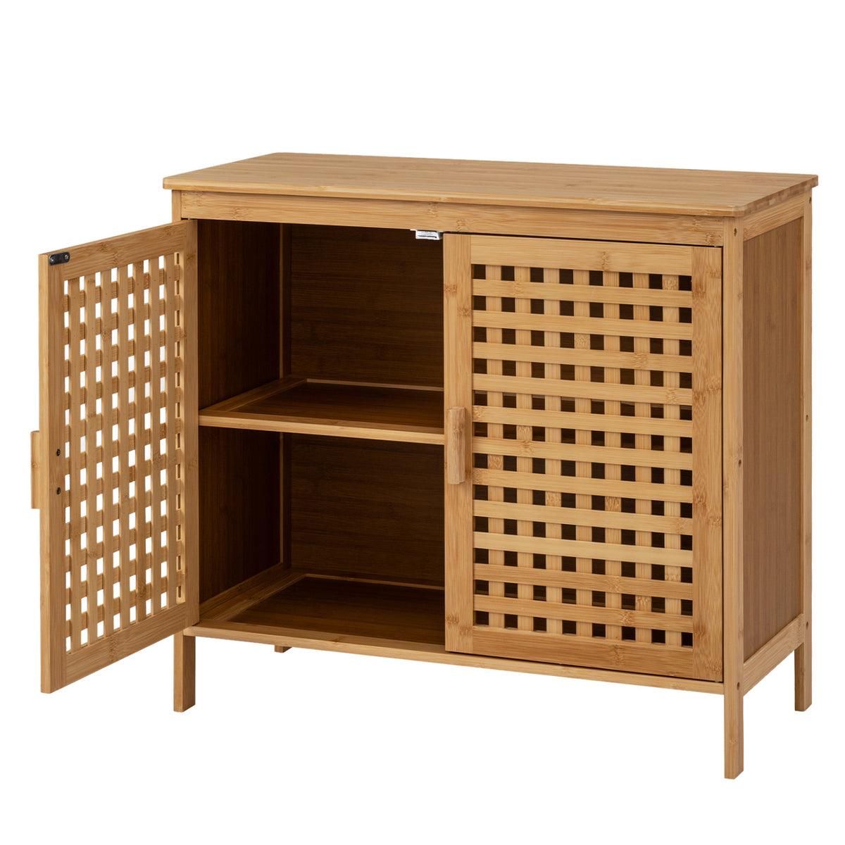 Freestanding Bamboo Bathroom Storage Cabinet with Wide Top and 2 Doors-Natural
