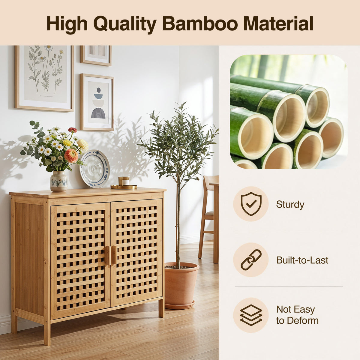 Freestanding Bamboo Bathroom Storage Cabinet with Wide Top and 2 Doors-Natural