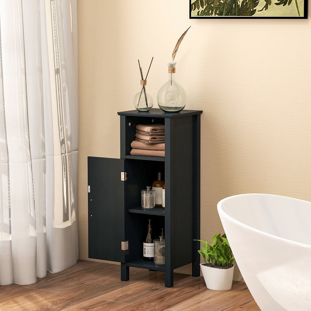 1-Door Freestanding Bathroom Cabinet with Open Shelf