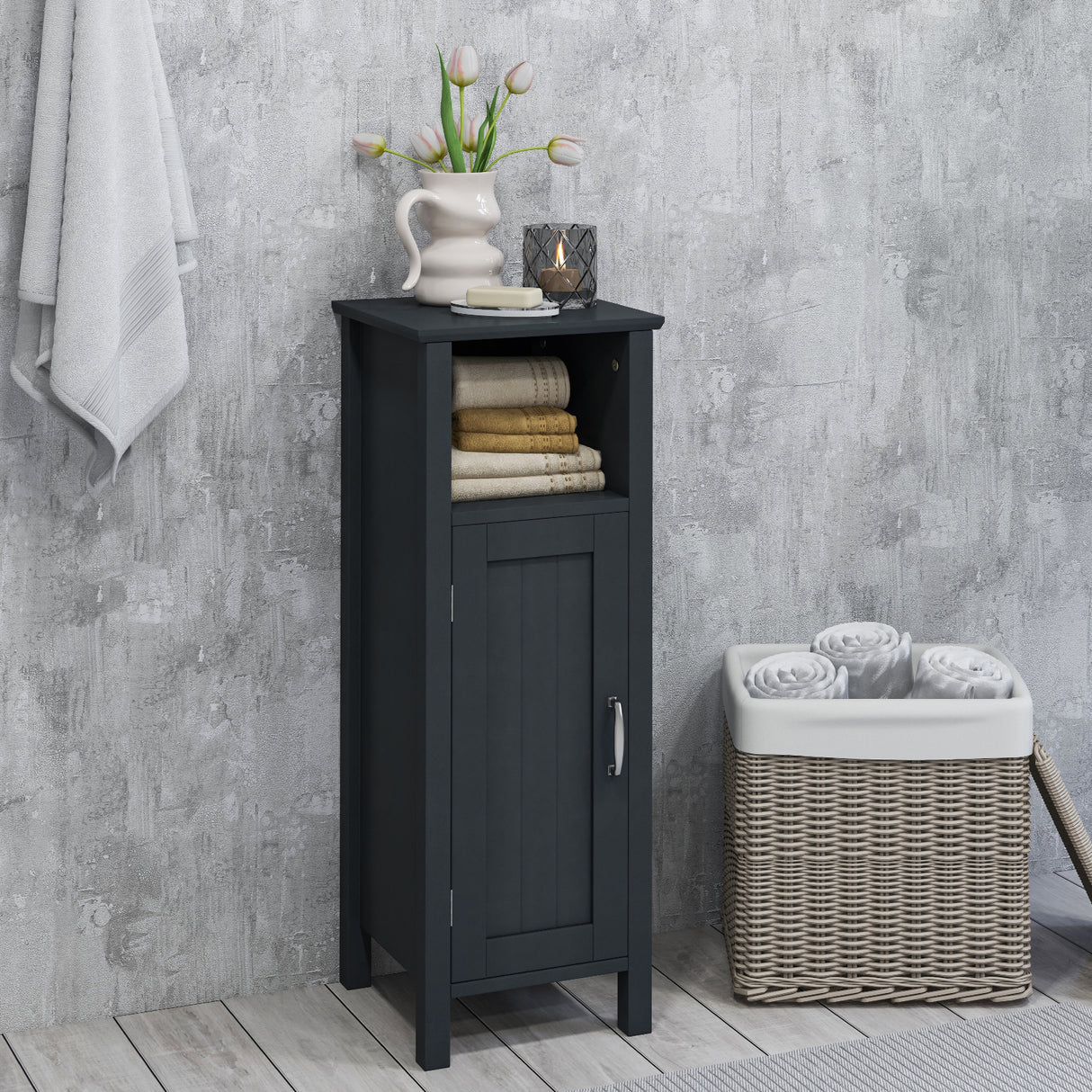 1-Door Freestanding Bathroom Cabinet with Open Shelf