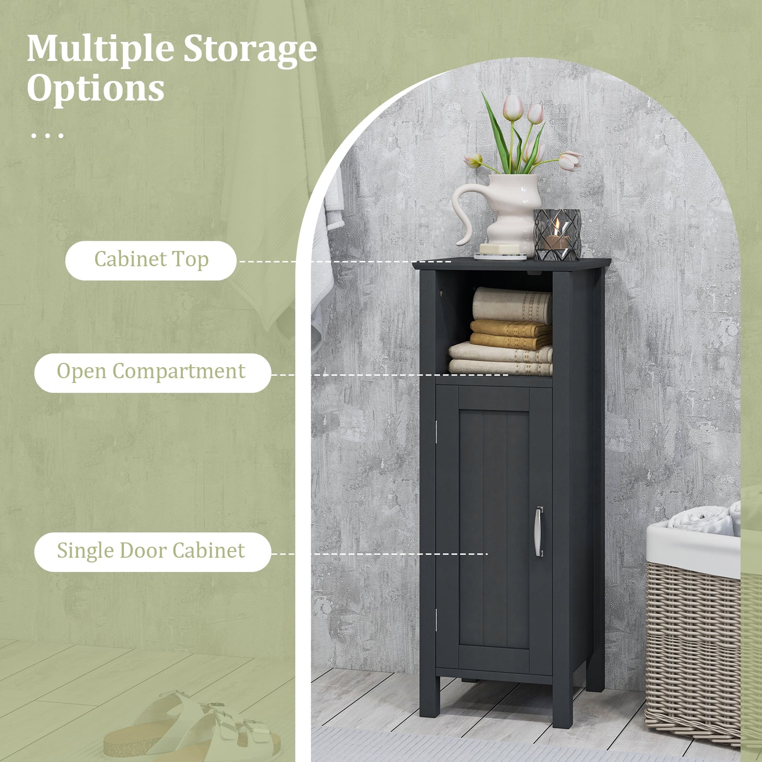 1-Door Freestanding Bathroom Cabinet with Open Shelf
