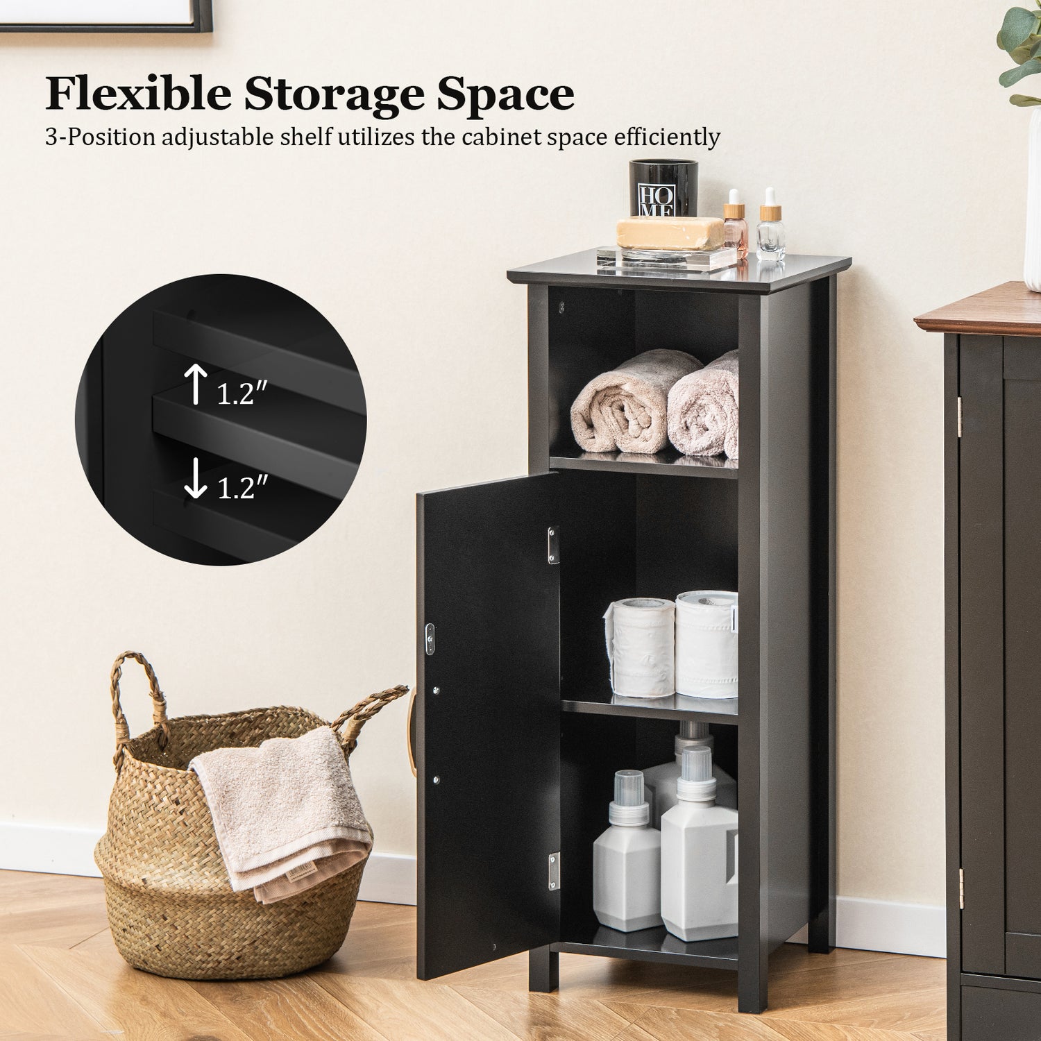 1-Door Freestanding Bathroom Cabinet with Open Shelf