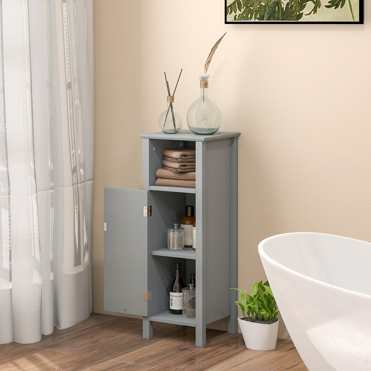 1-Door Freestanding Bathroom Cabinet with Open Shelf