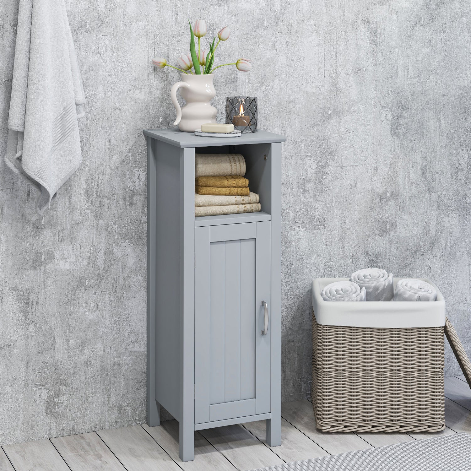 1-Door Freestanding Bathroom Cabinet with Open Shelf