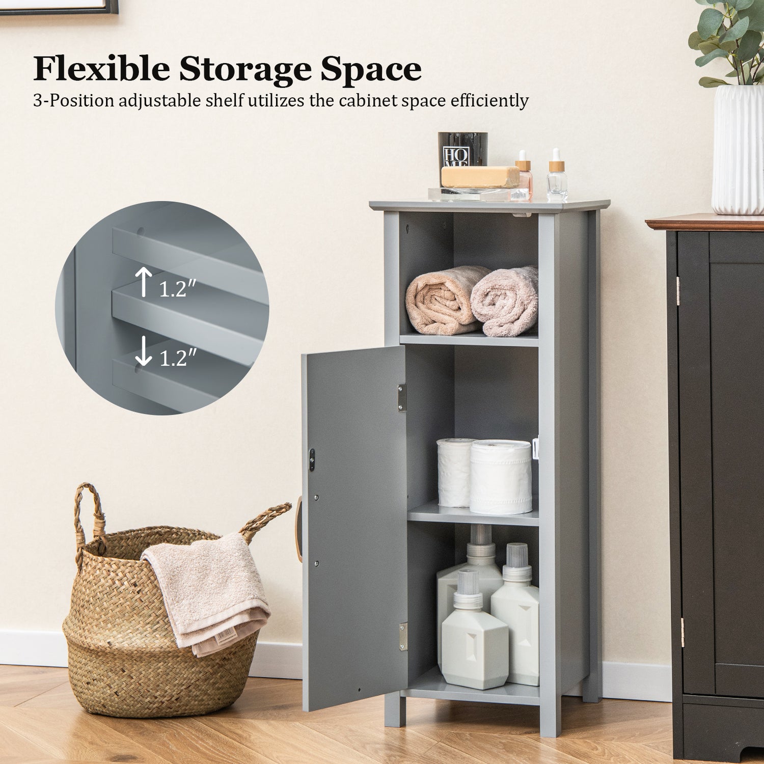 1-Door Freestanding Bathroom Cabinet with Open Shelf