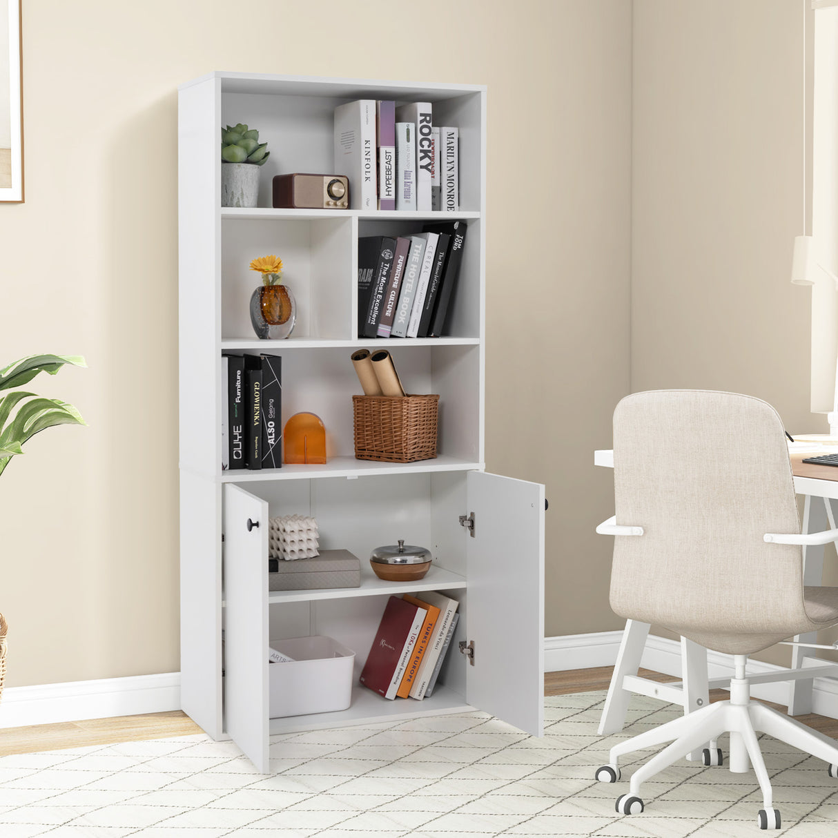5-Tier Freestanding Bookcase with Open Cubes and Adjustable Shelf-White