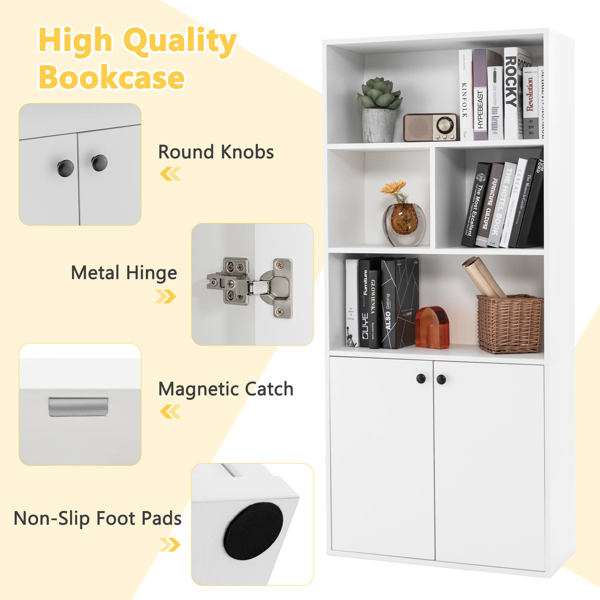 5-Tier Freestanding Bookcase with Open Cubes and Adjustable Shelf-White