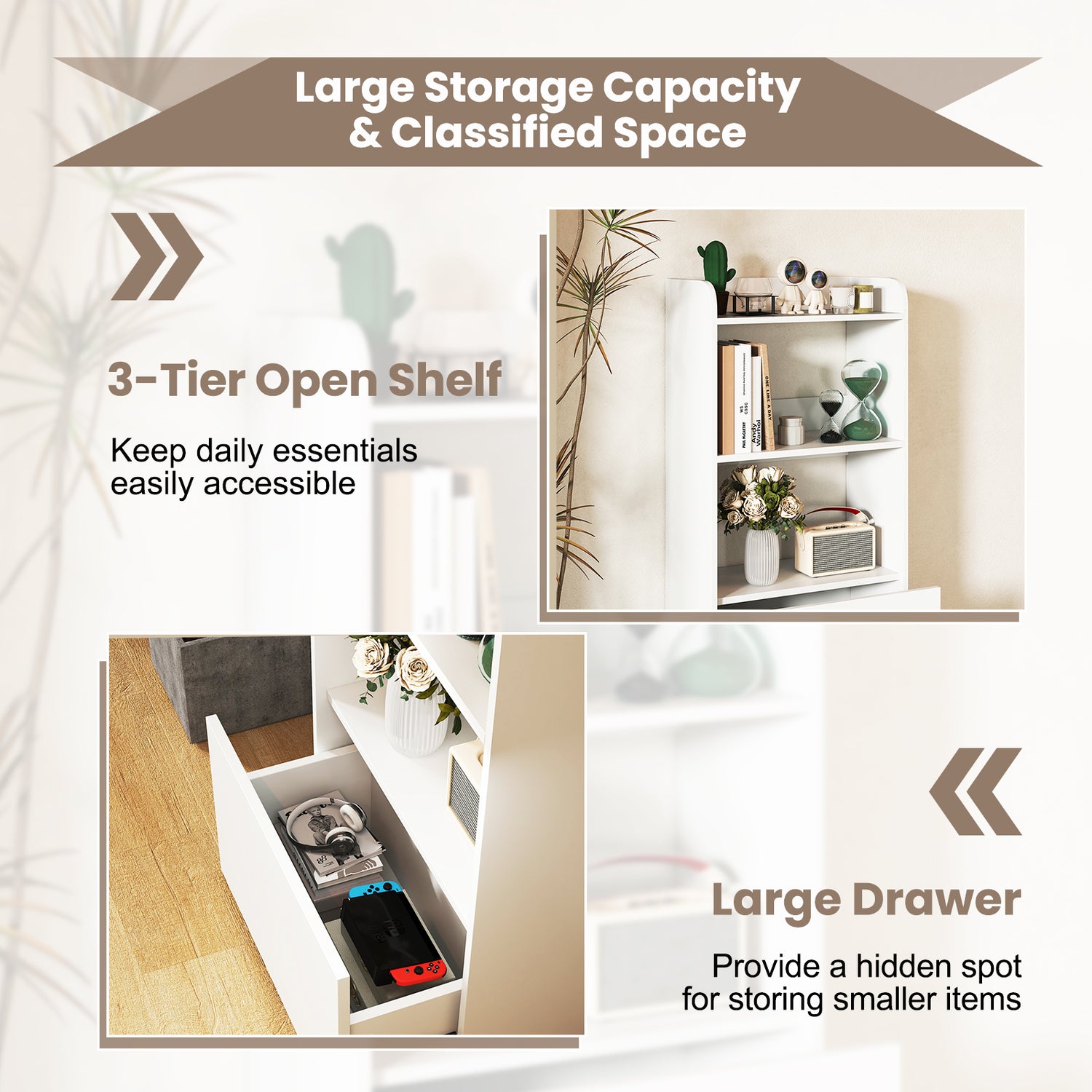 Freestanding Bookshelf with 3-Tier Open Shelf