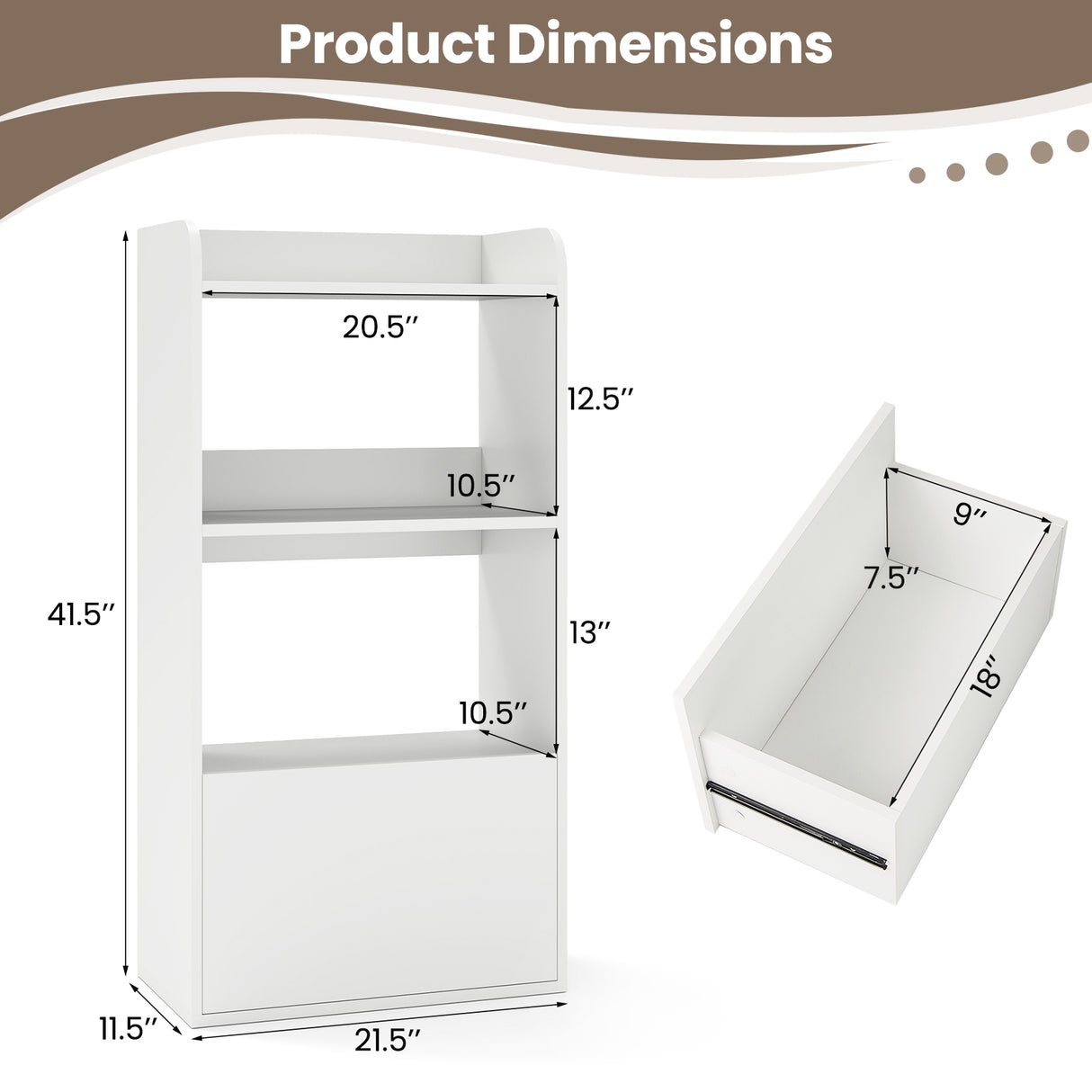 Freestanding Bookshelf with 3-Tier Open Shelf