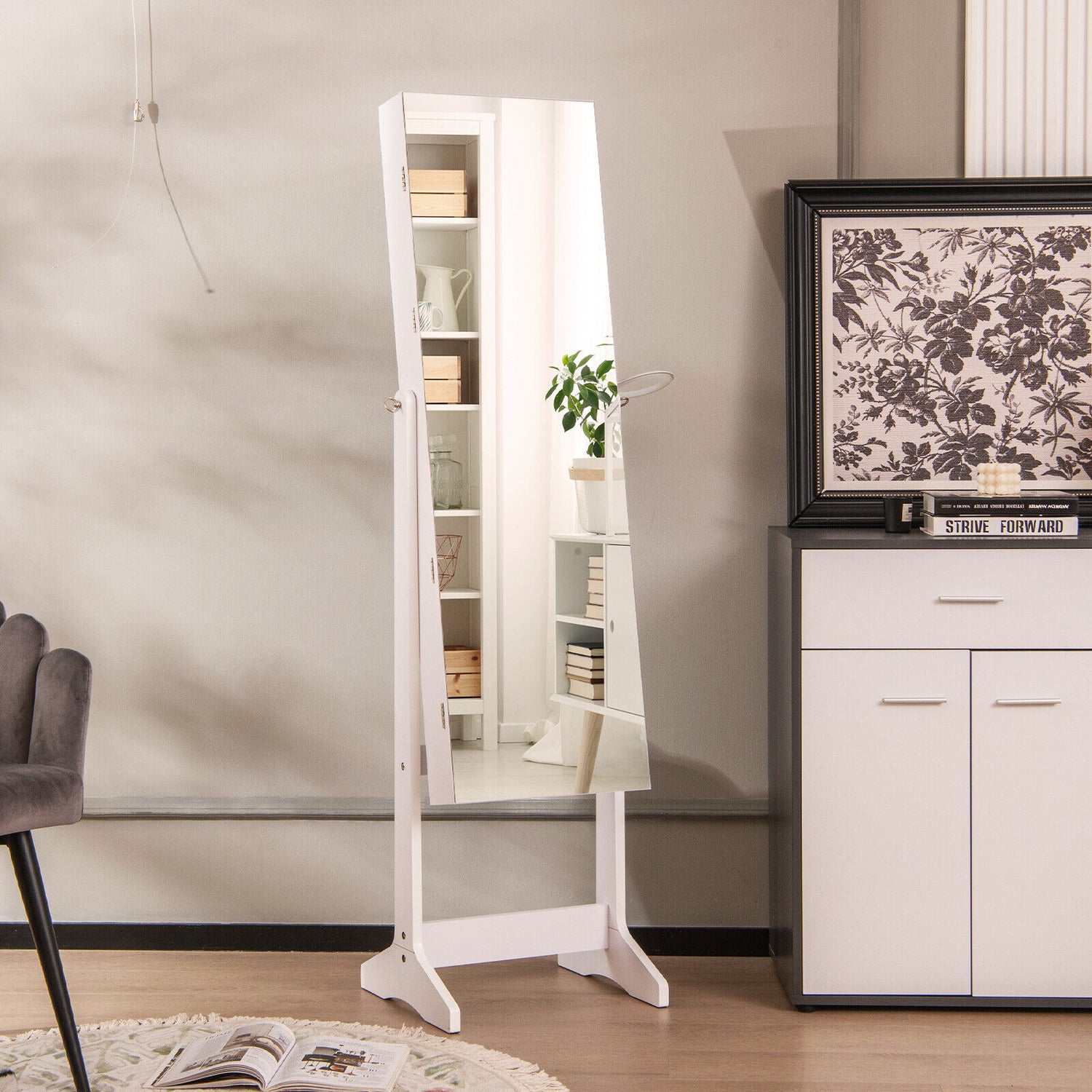 Freestanding Jewelry Cabinet with Full Length HD Mirror