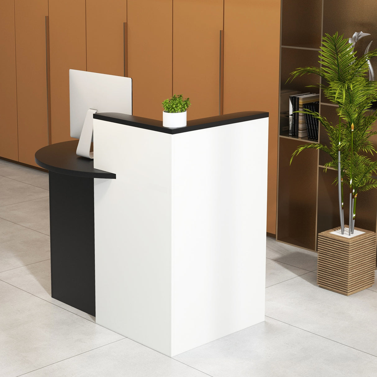 Front Reception Office Desk with Open Shelf and Lockable Drawer