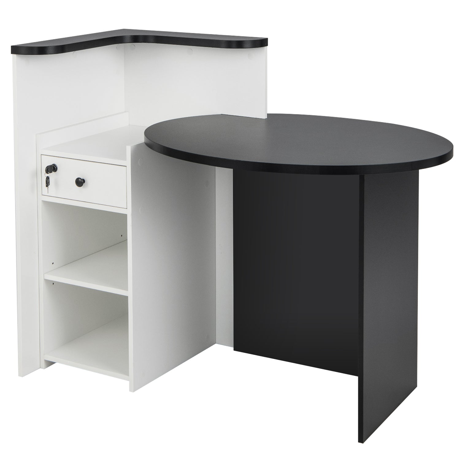 Front Reception Office Desk with Open Shelf and Lockable Drawer