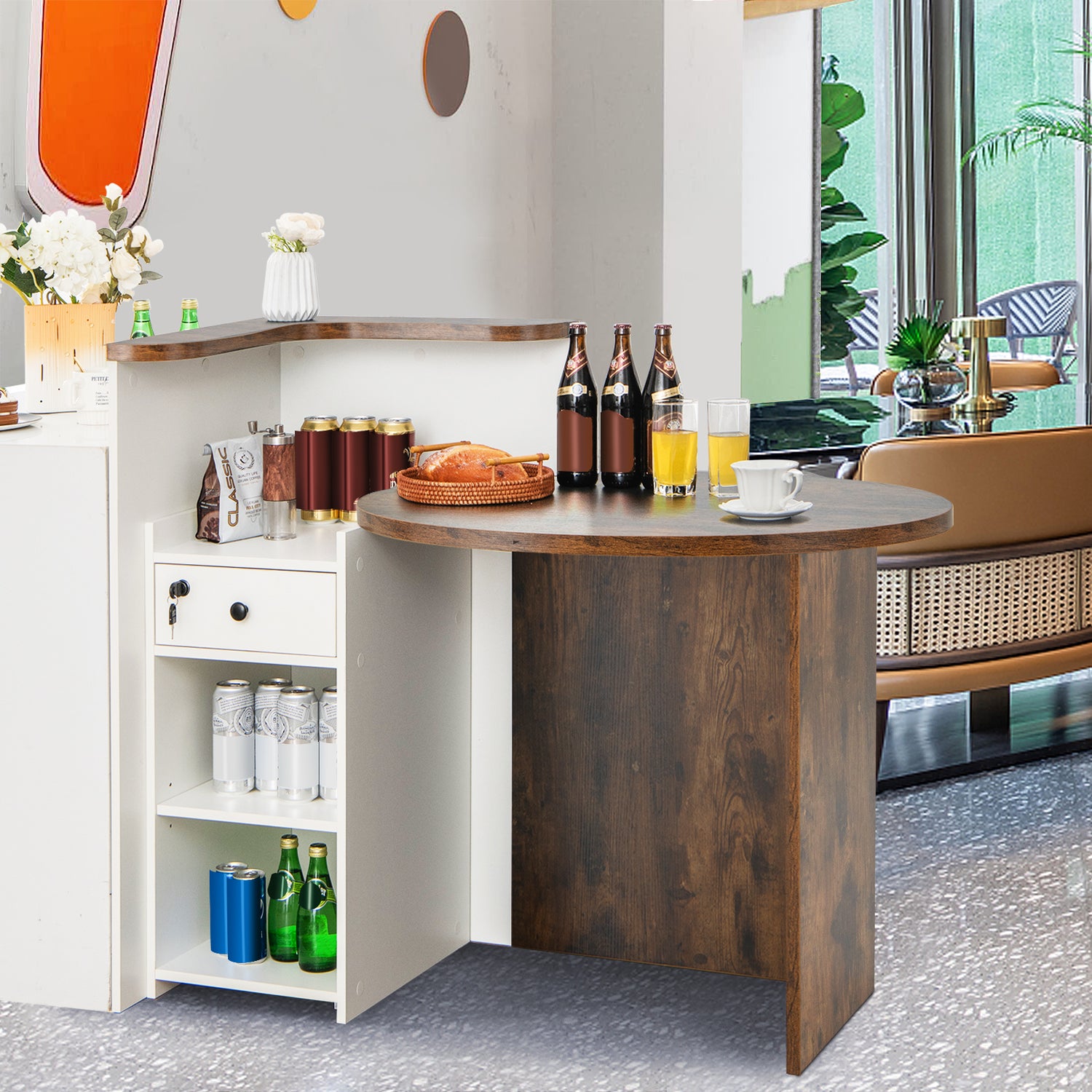 Front Reception Office Desk with Open Shelf and Lockable Drawer