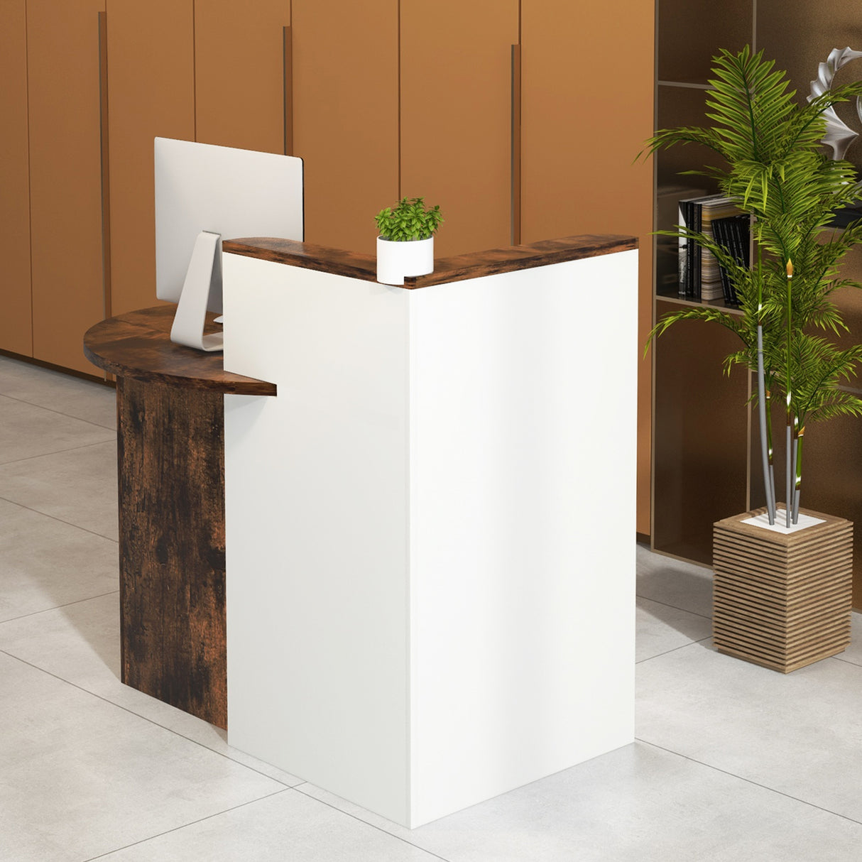 Front Reception Office Desk with Open Shelf and Lockable Drawer