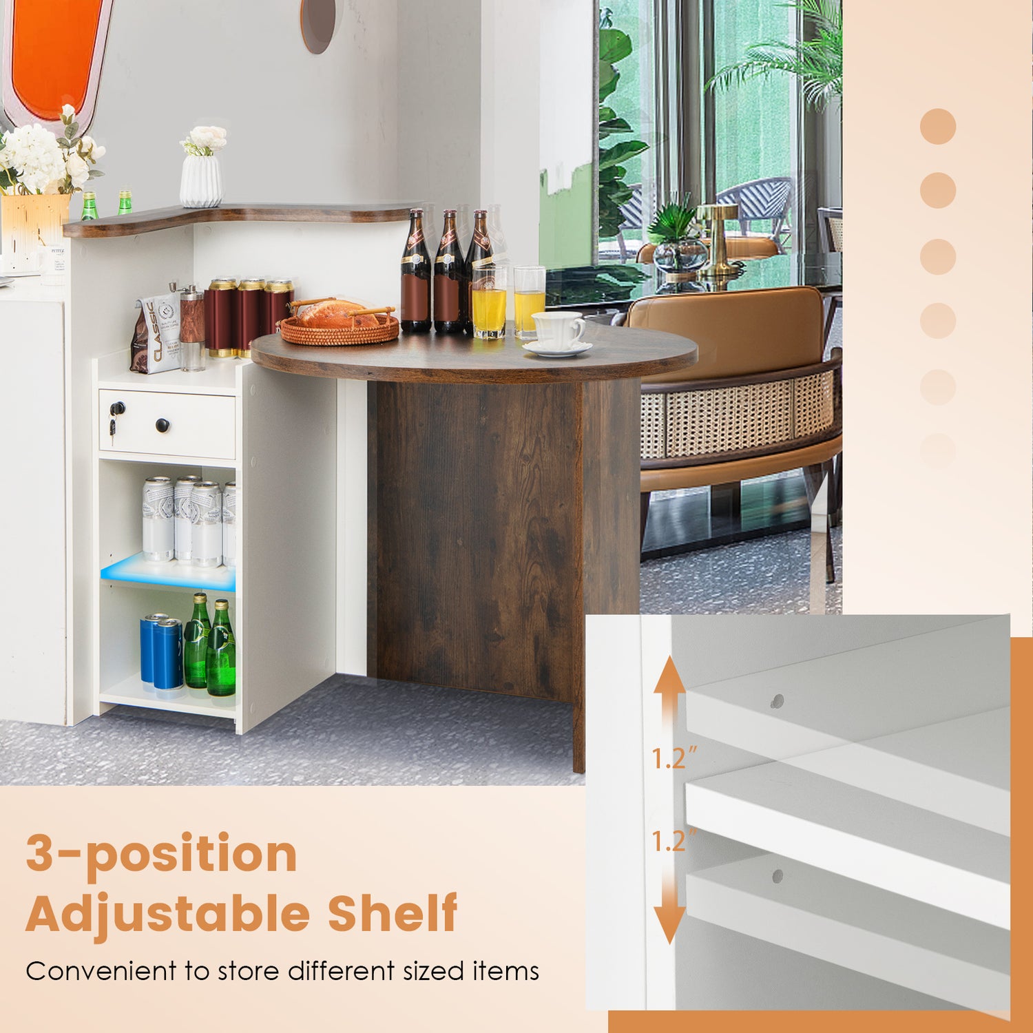 Front Reception Office Desk with Open Shelf and Lockable Drawer