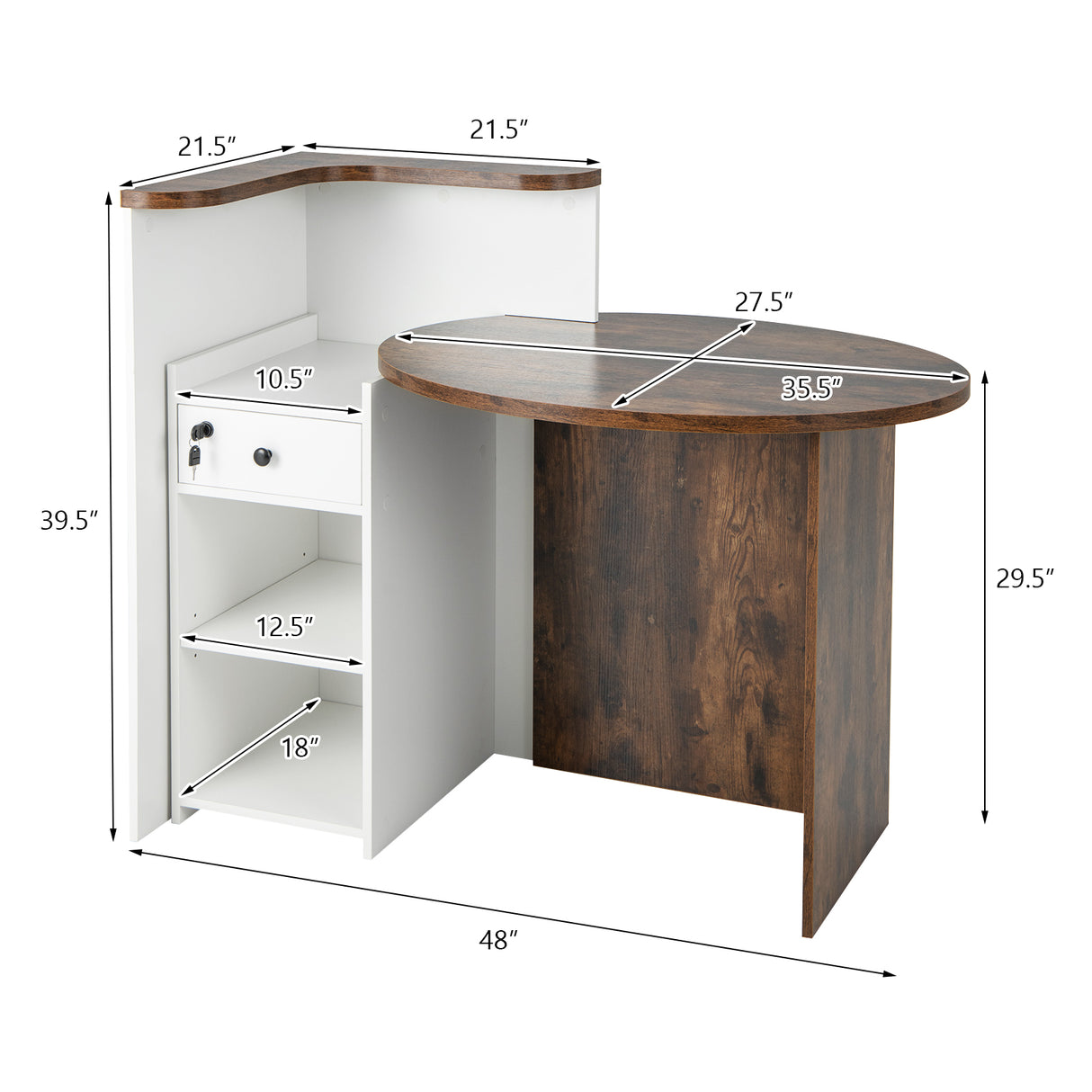 Front Reception Office Desk with Open Shelf and Lockable Drawer