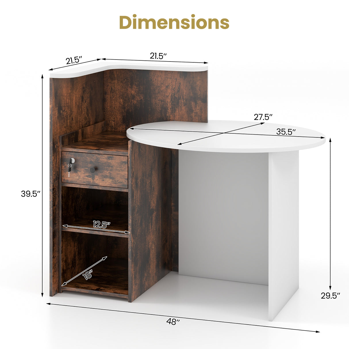 Front Reception Office Desk with Open Shelf and Lockable Drawer