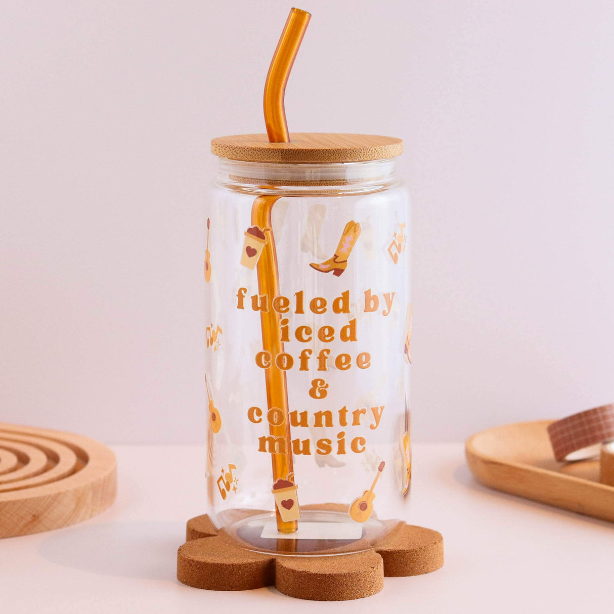 Fueled by Iced Coffee and Country Music 16 oz Glass Cup Set