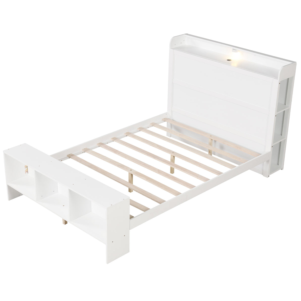 Twin Size Bed Frame with 2 USB Ports with Storage Headboard and Lights